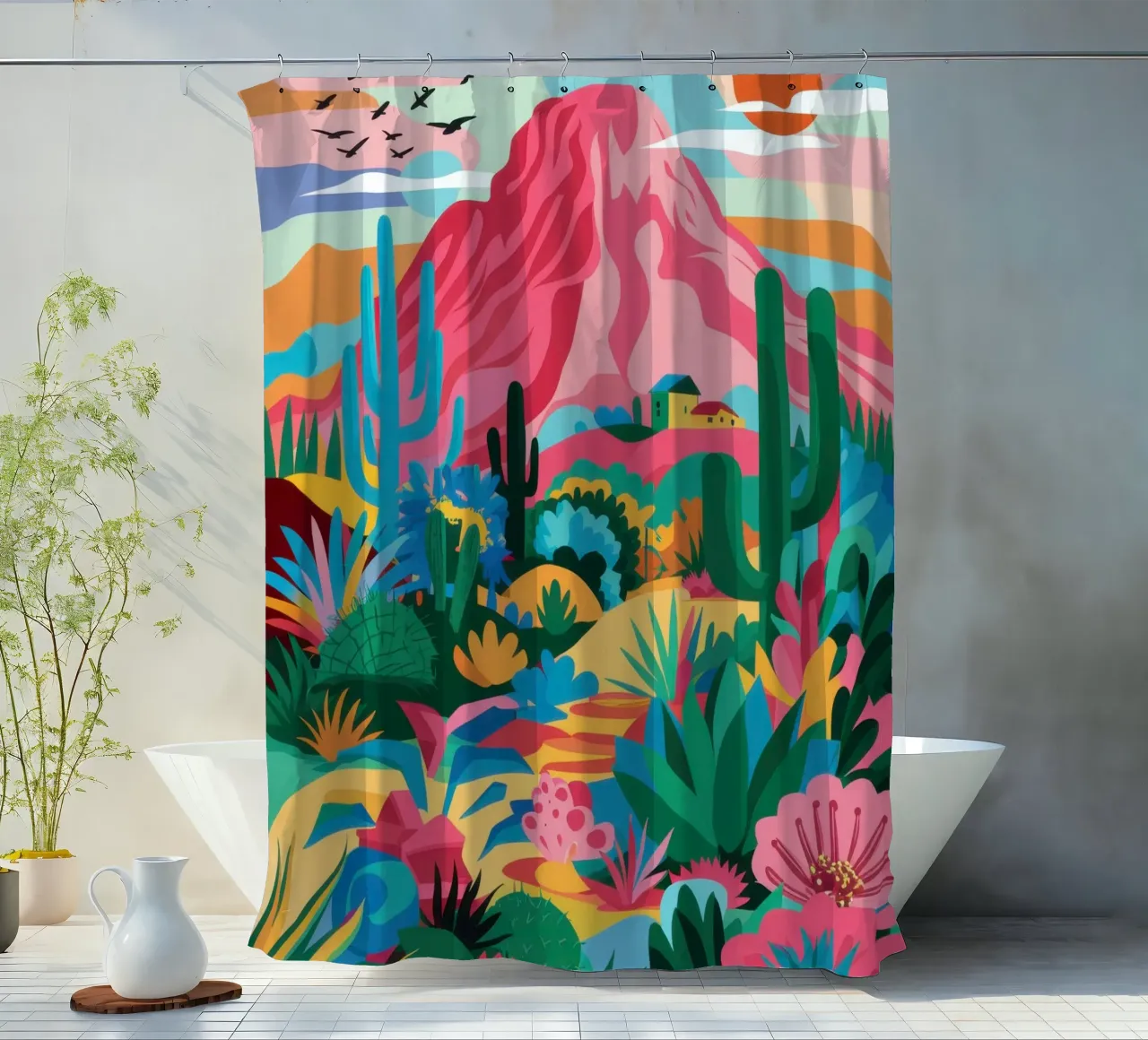 Canyon Bloom Vista shower curtain by Monuments Fire