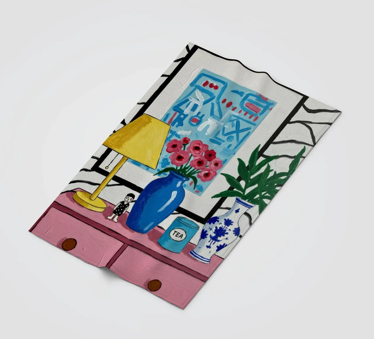 Chinoiserie Vase Stillness fleece blanket by Lune Dreams
