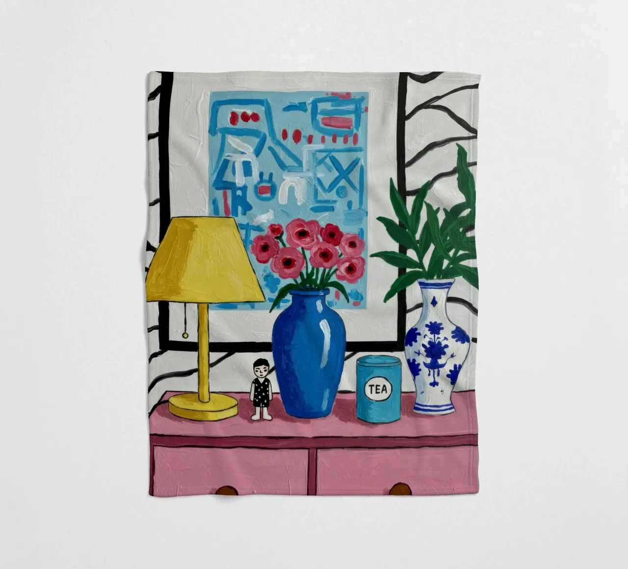 Chinoiserie Vase Stillness fleece blanket by Lune Dreams