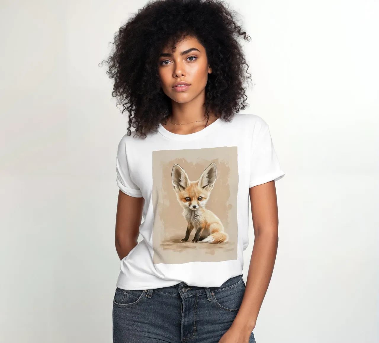 Volpe fennec artisticamente con grandi orecchie espressione concentrata t-shirt da donna da DesignDoodle
