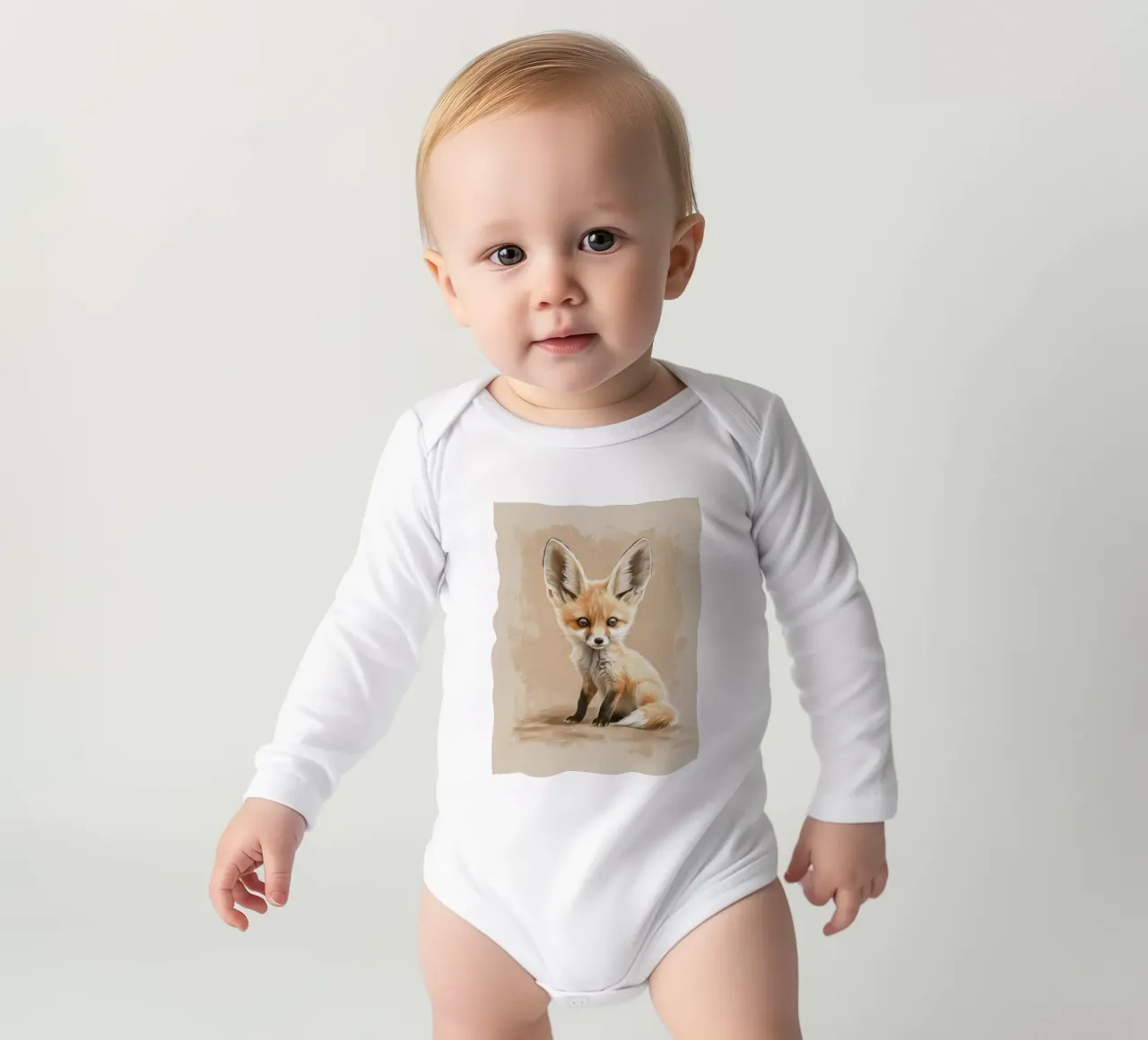 Volpe fennec artisticamente con grandi orecchie espressione concentrata body neonato maniche lunghe da DesignDoodle