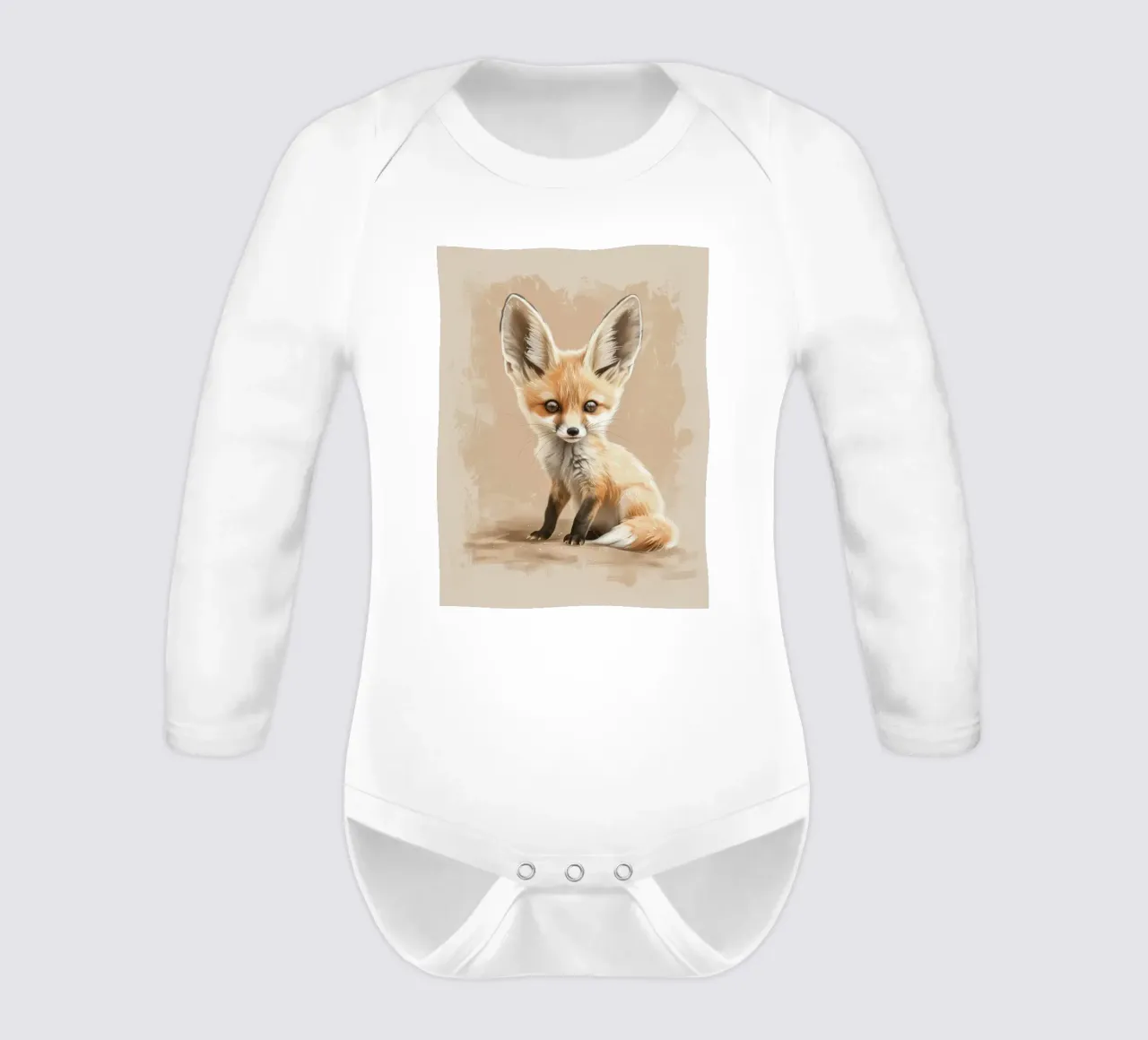 Volpe fennec artisticamente con grandi orecchie espressione concentrata body neonato maniche lunghe da DesignDoodle