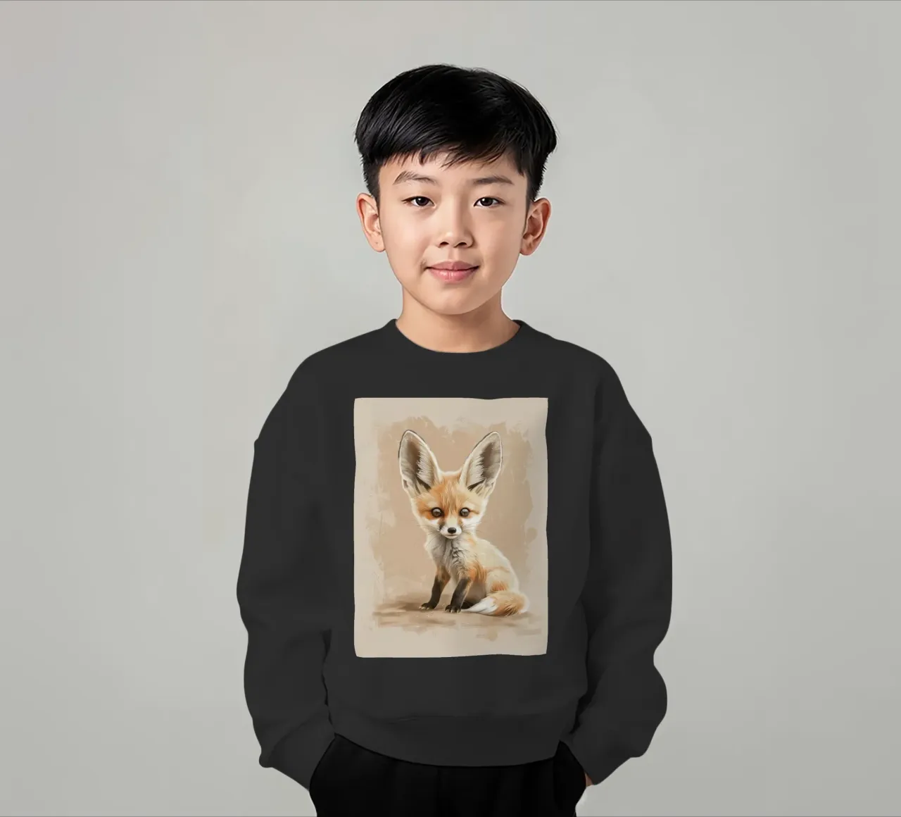 Volpe fennec artisticamente con grandi orecchie espressione concentrata felpa bambino da DesignDoodle