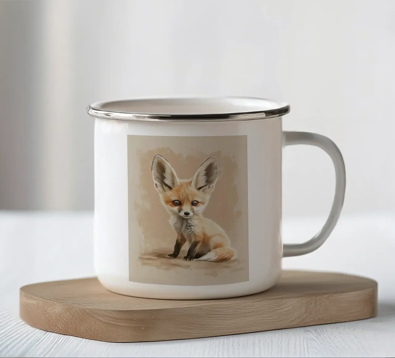 Volpe fennec artisticamente con grandi orecchie espressione concentrata tazza in smalto da DesignDoodle