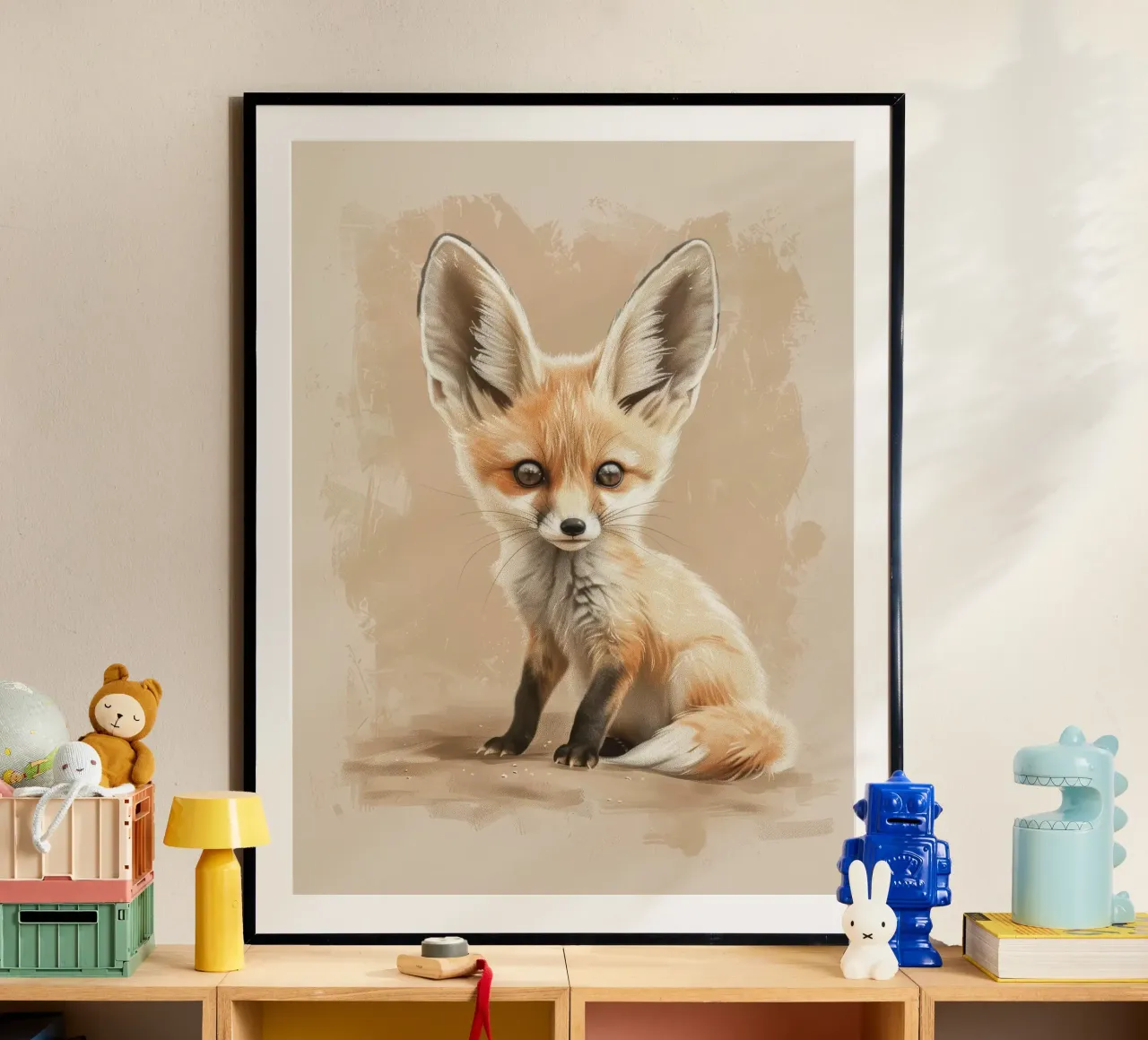 Volpe fennec artisticamente con grandi orecchie espressione concentrata carta hahnemühle da DesignDoodle