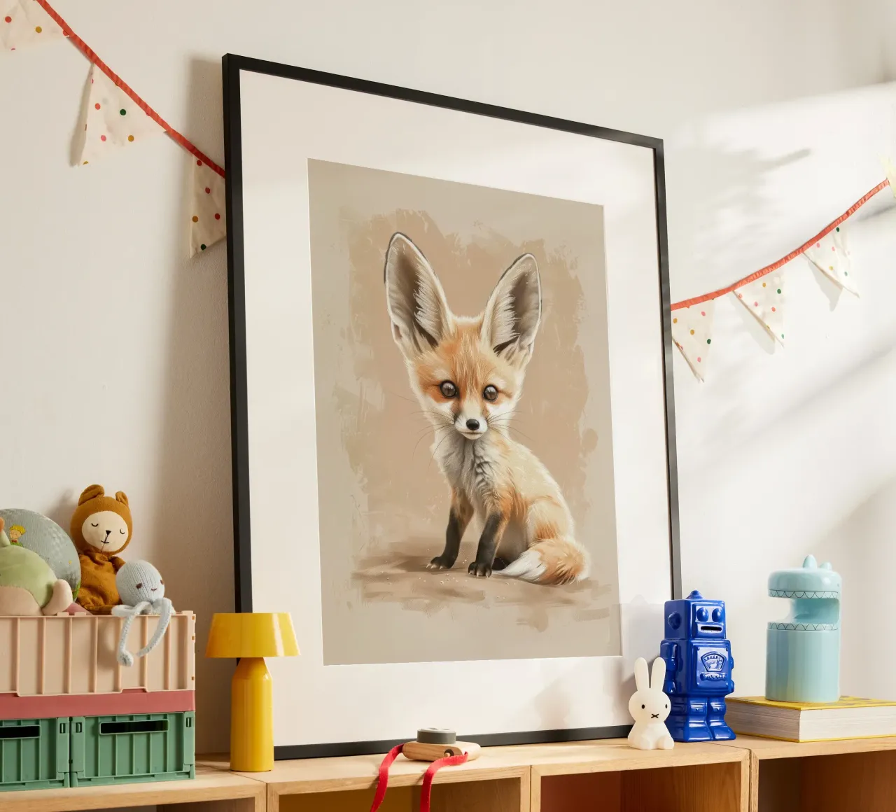 Volpe fennec artisticamente con grandi orecchie espressione concentrata carta hahnemühle da DesignDoodle