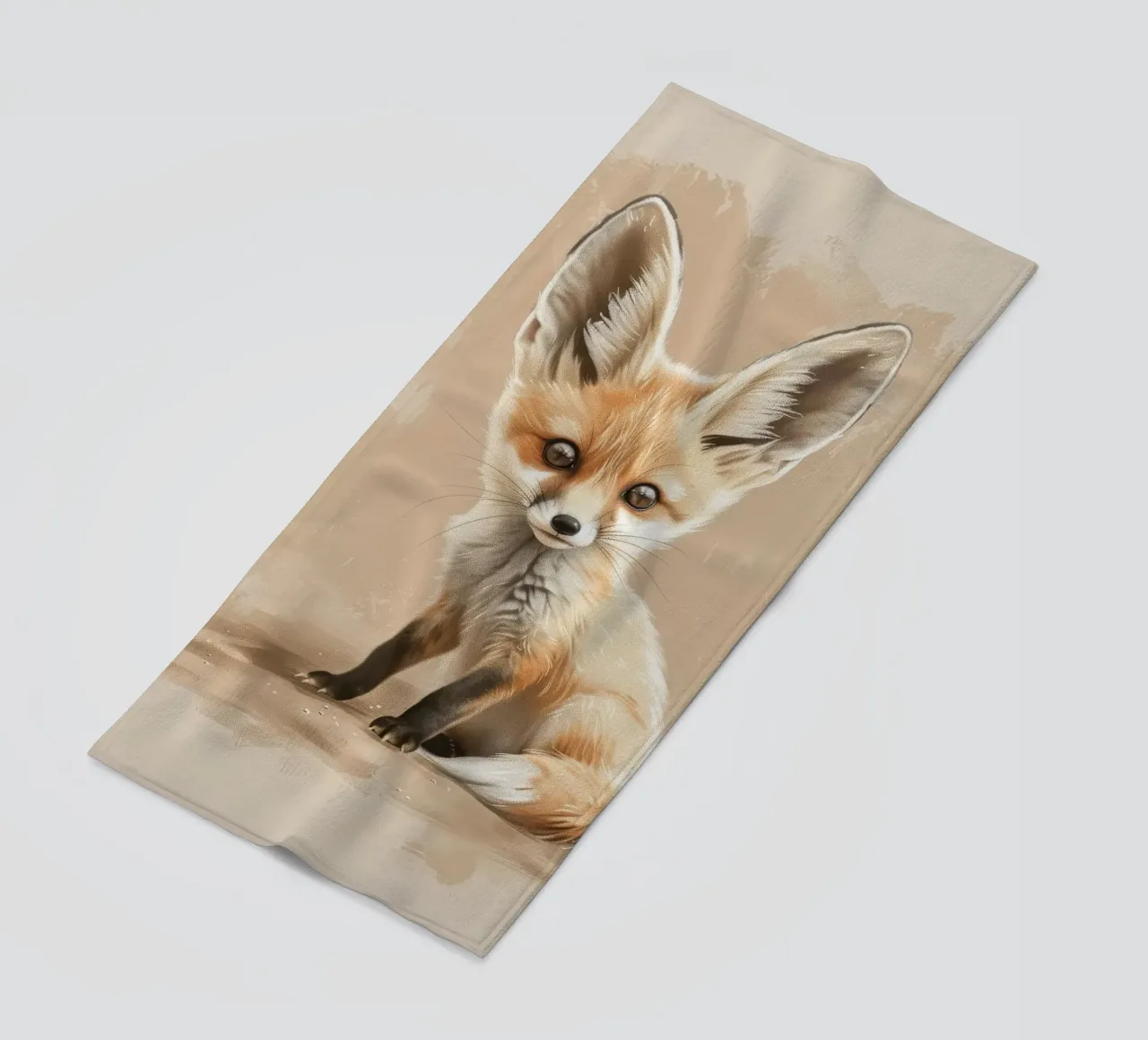 Volpe fennec artisticamente con grandi orecchie espressione concentrata telo mare da DesignDoodle