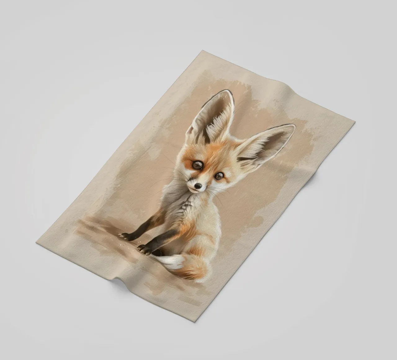 Volpe fennec artisticamente con grandi orecchie espressione concentrata telo mare da DesignDoodle