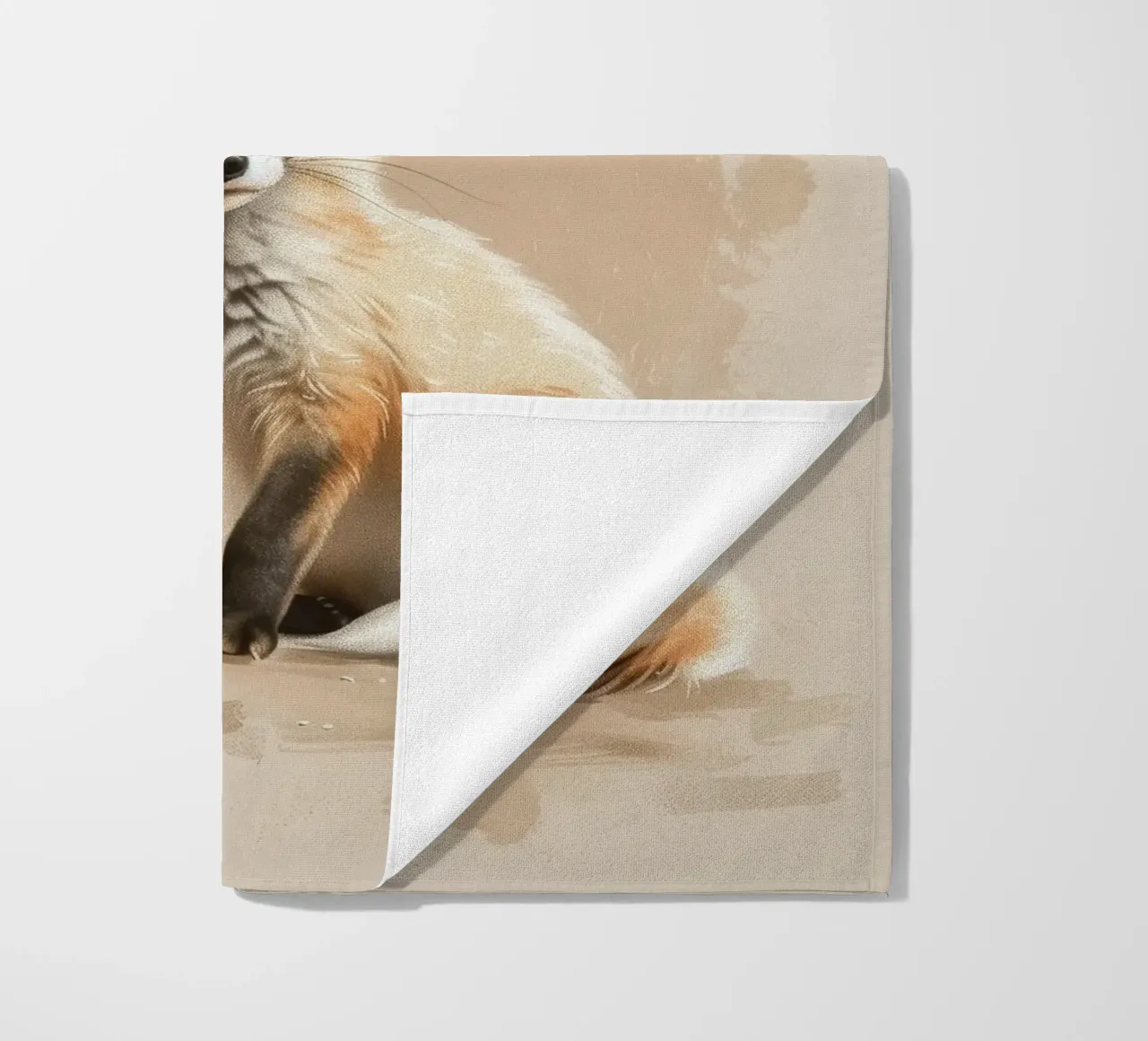 Volpe fennec artisticamente con grandi orecchie espressione concentrata telo mare da DesignDoodle