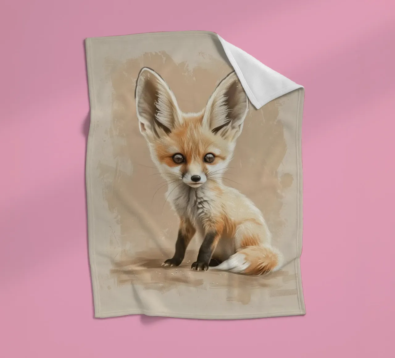 Volpe fennec artisticamente con grandi orecchie espressione concentrata coperta in pile da DesignDoodle