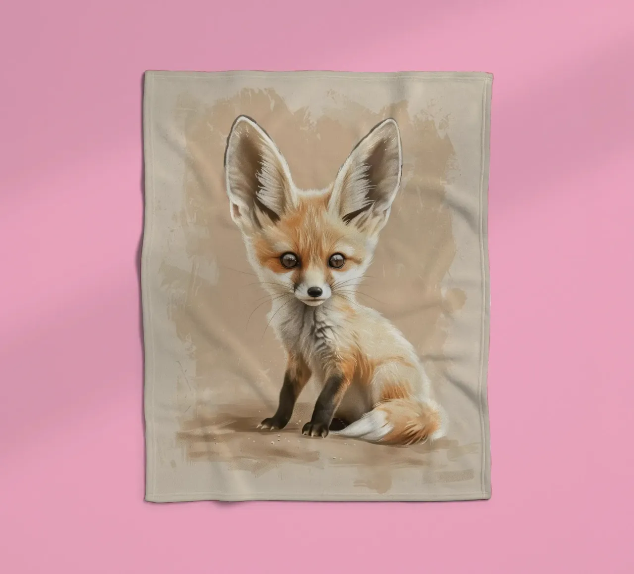Volpe fennec artisticamente con grandi orecchie espressione concentrata coperta in pile da DesignDoodle