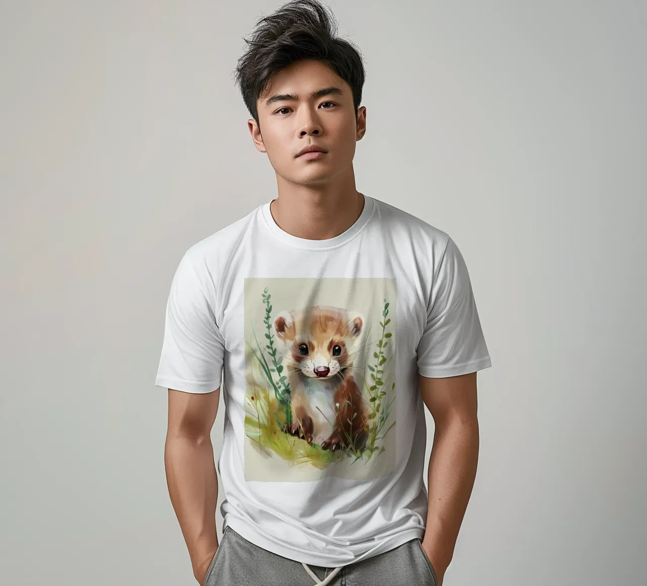 Una giovane e simpatica martora che esplora l'erba verde e lussureggiante t-shirt da DesignDoodle