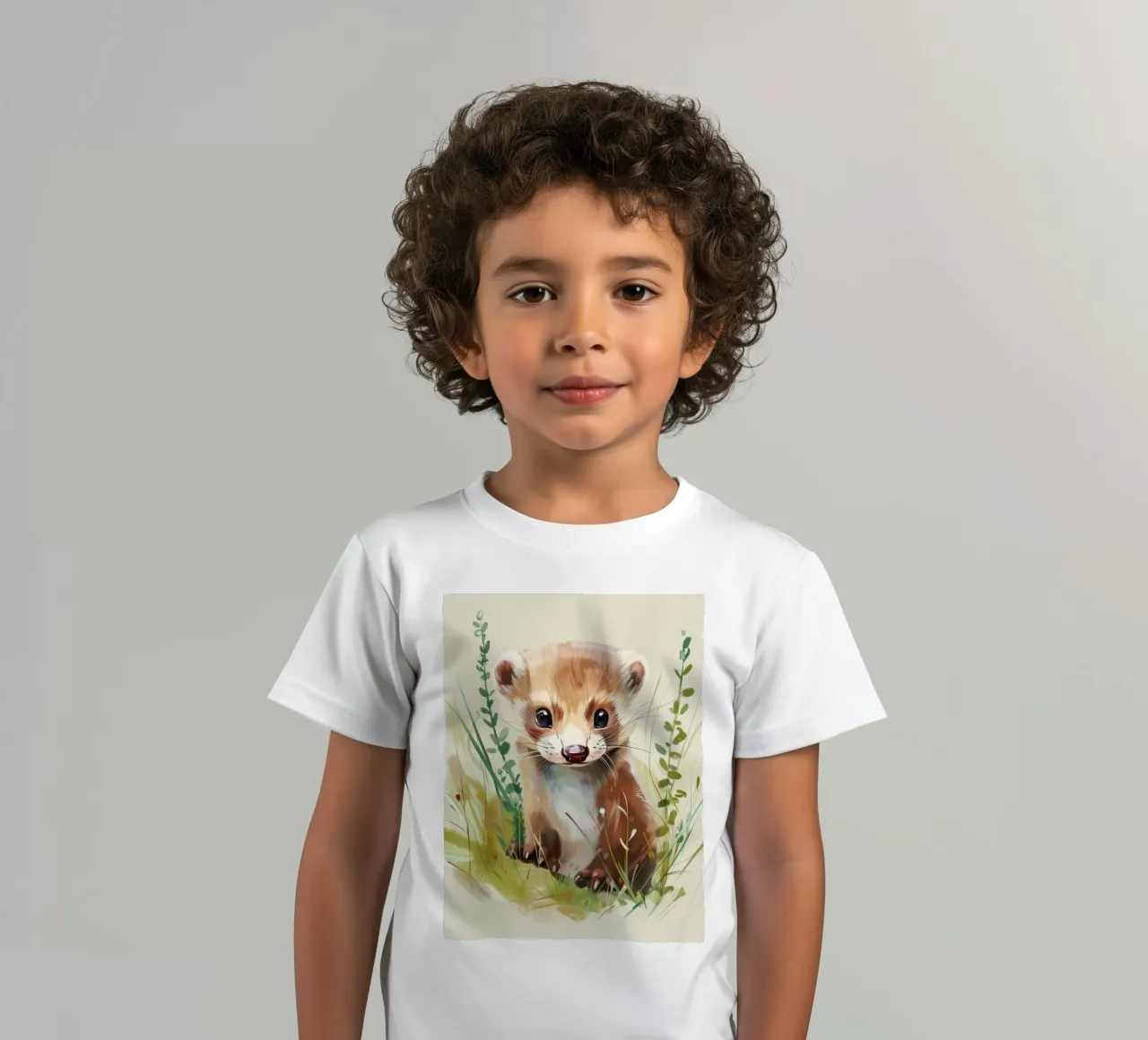 Schattige jonge marter op verkenning in weelderig groen gras kinder t-shirt van DesignDoodle