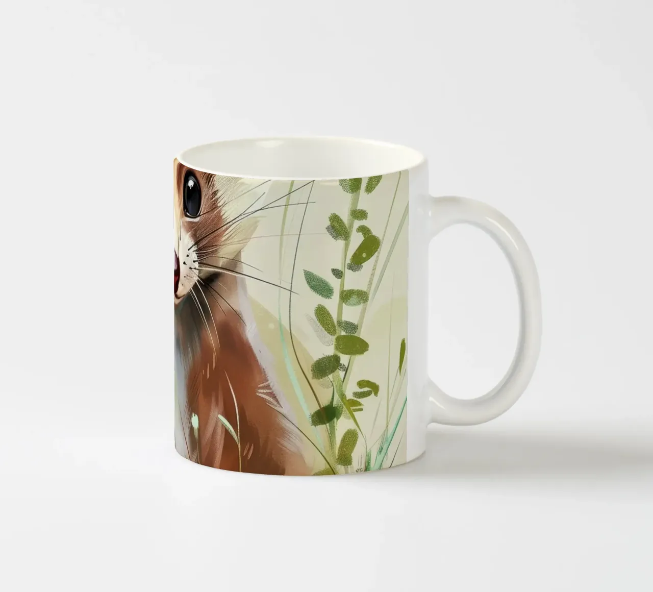 Una giovane e simpatica martora che esplora l'erba verde e lussureggiante tazza in ceramica da DesignDoodle