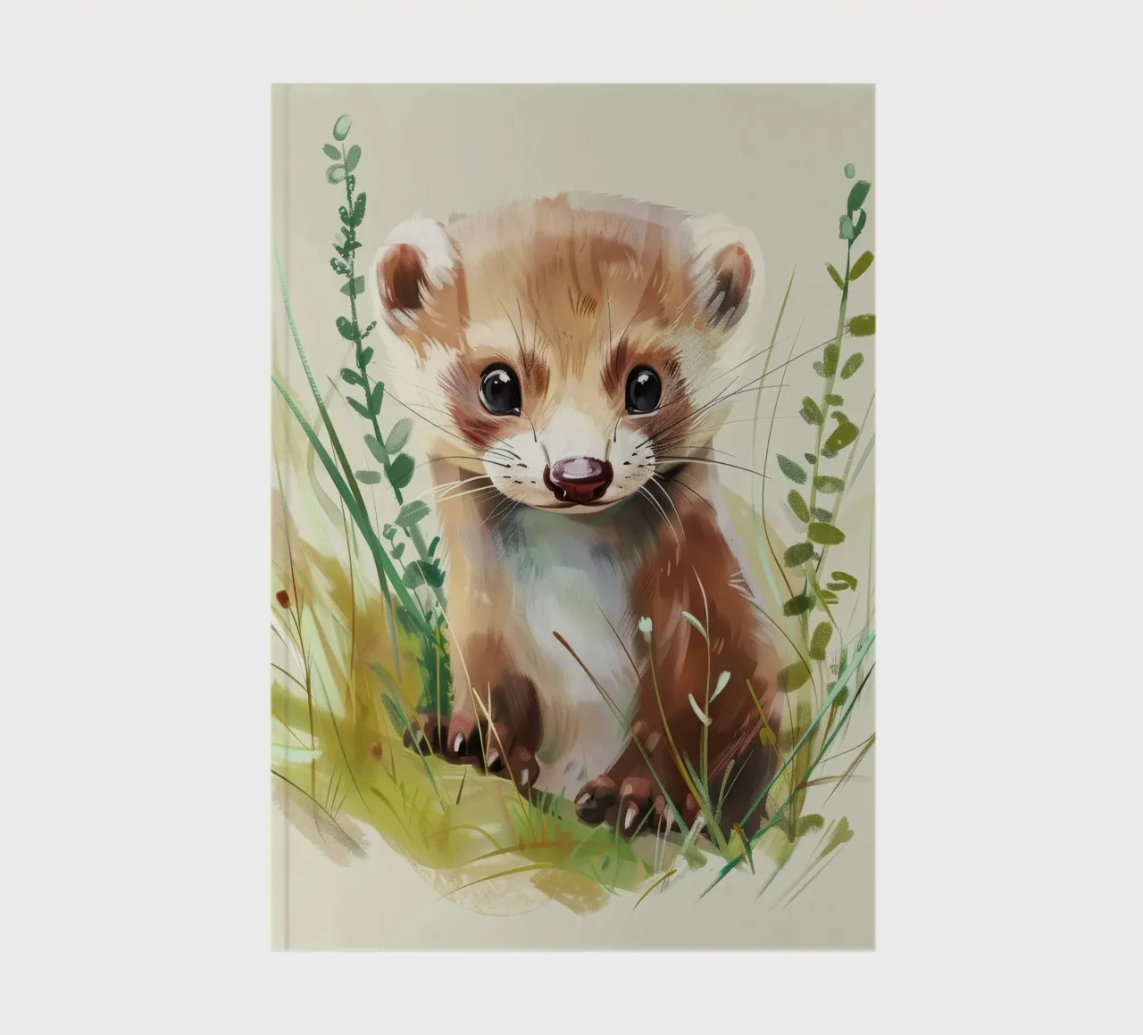Cute young marten exploring lush green grass notebook by DesignDoodle