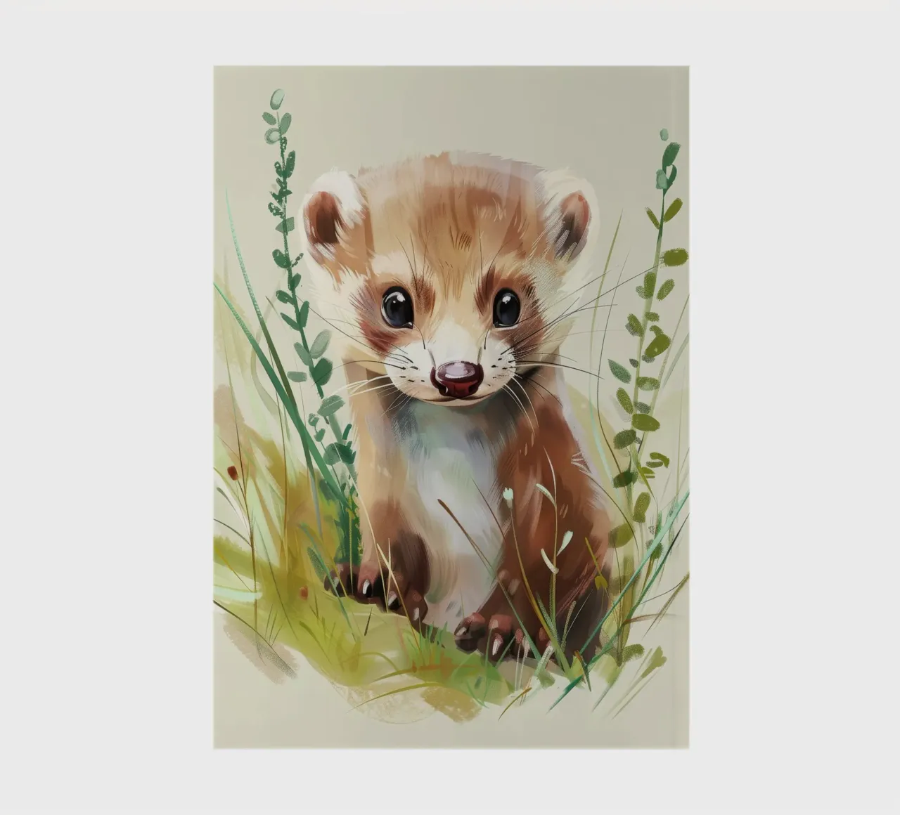 Cute young marten exploring lush green grass notebook by DesignDoodle