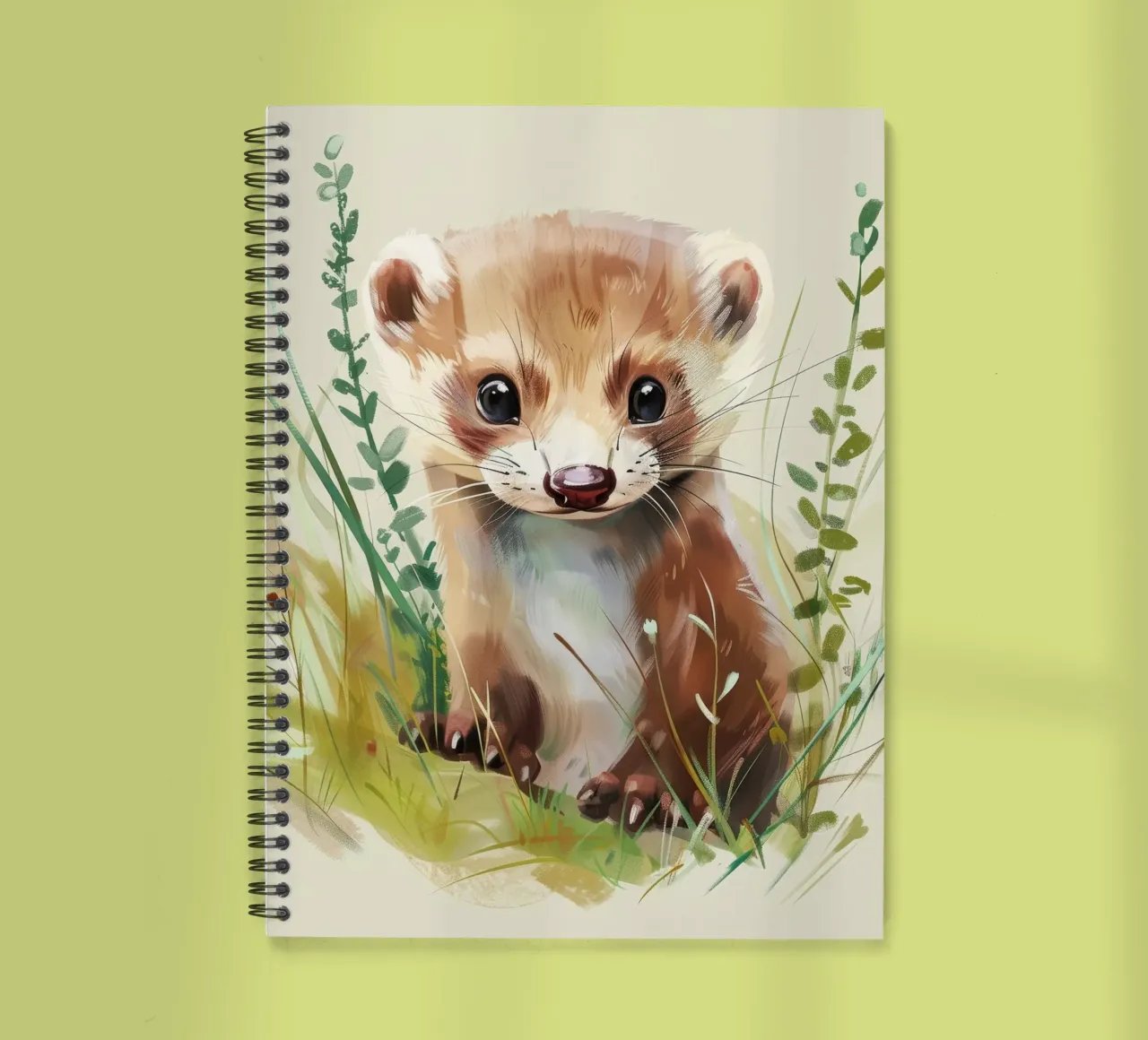 Cute young marten exploring lush green grass spiral notebook by DesignDoodle