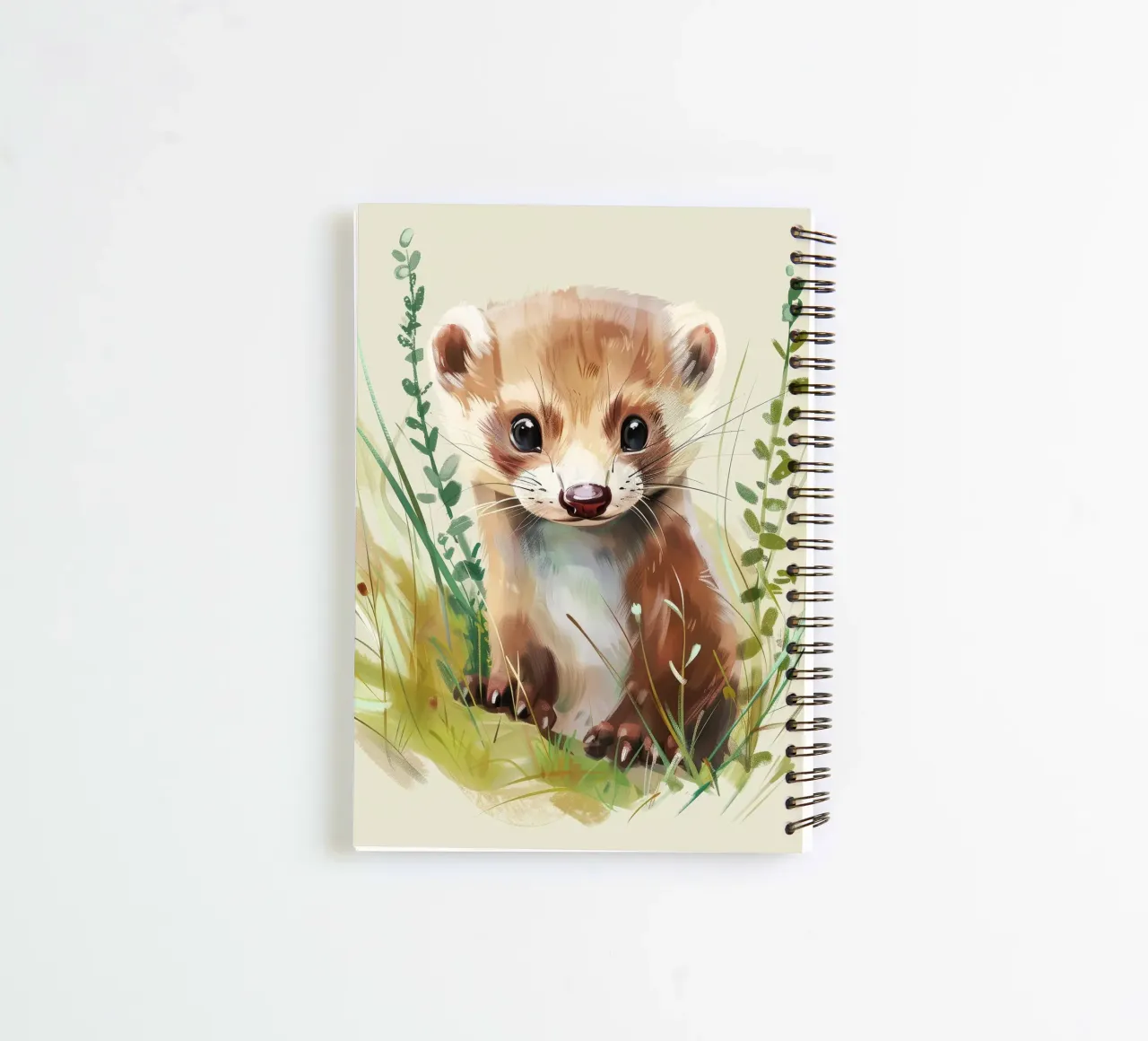 Cute young marten exploring lush green grass spiral notebook by DesignDoodle