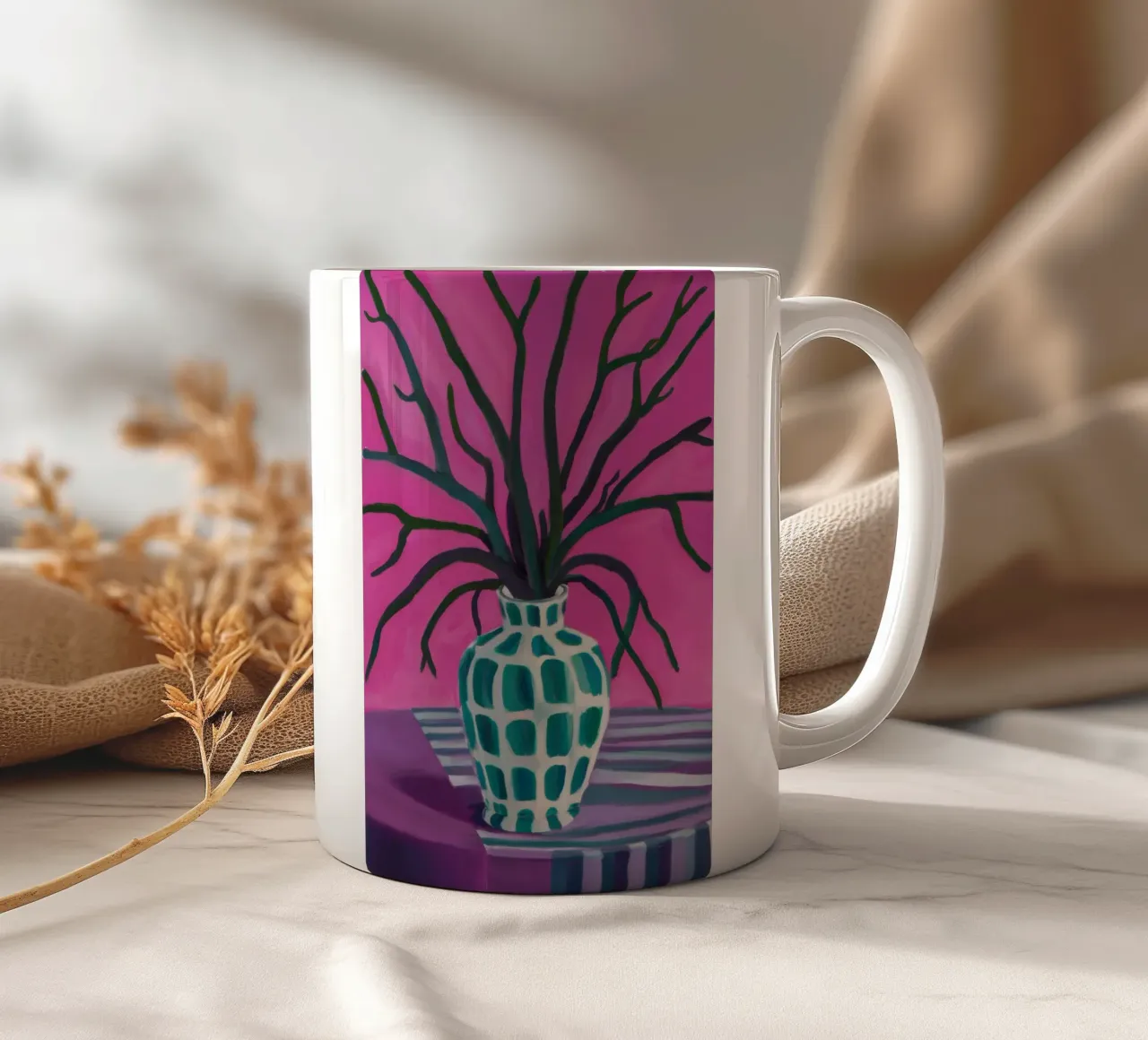 Fuchsia tak silhouet keramische mok van Arcane Lines