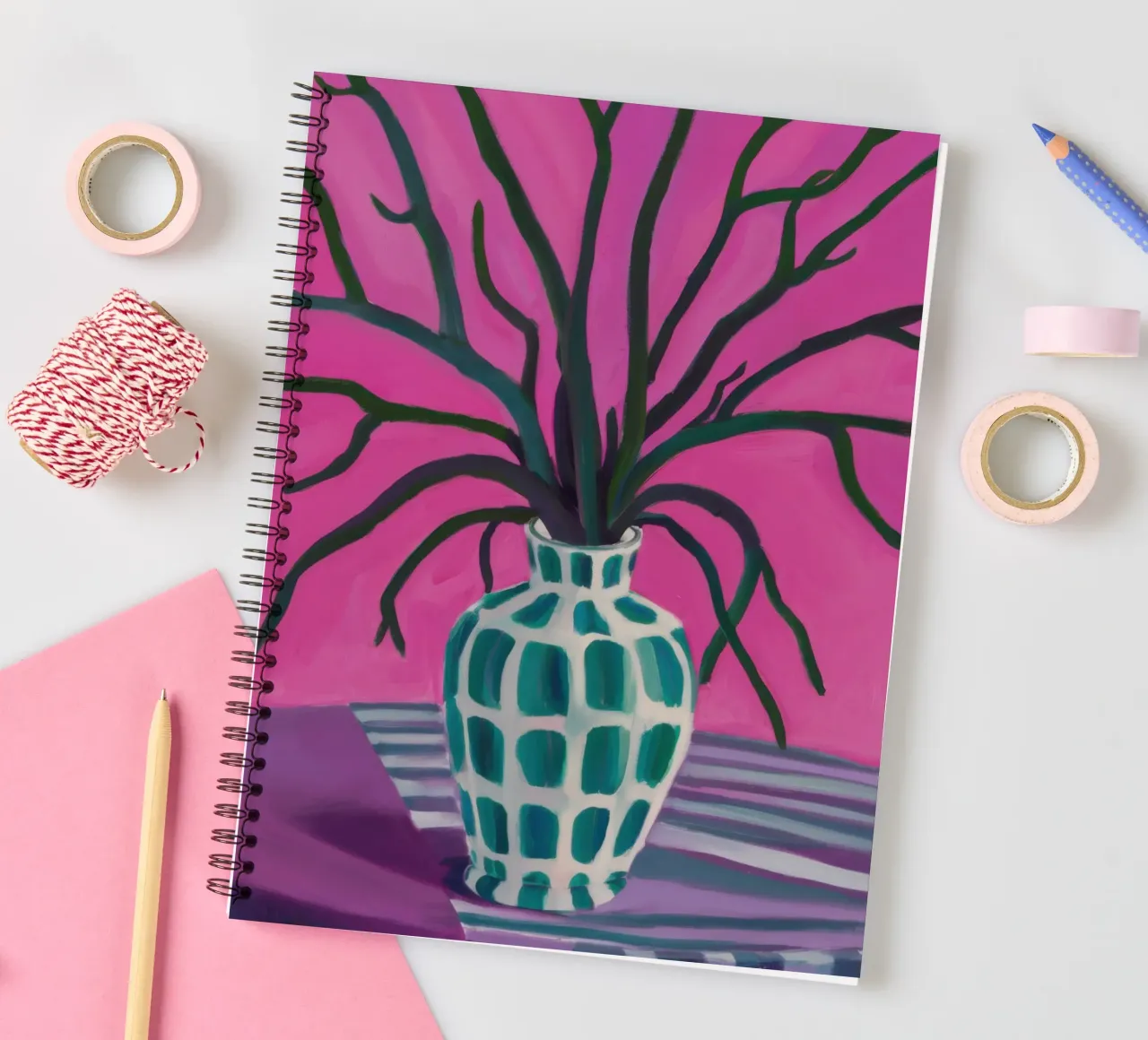 Fuchsia Branch Silhouette spiral notebook by Arcane Lines
