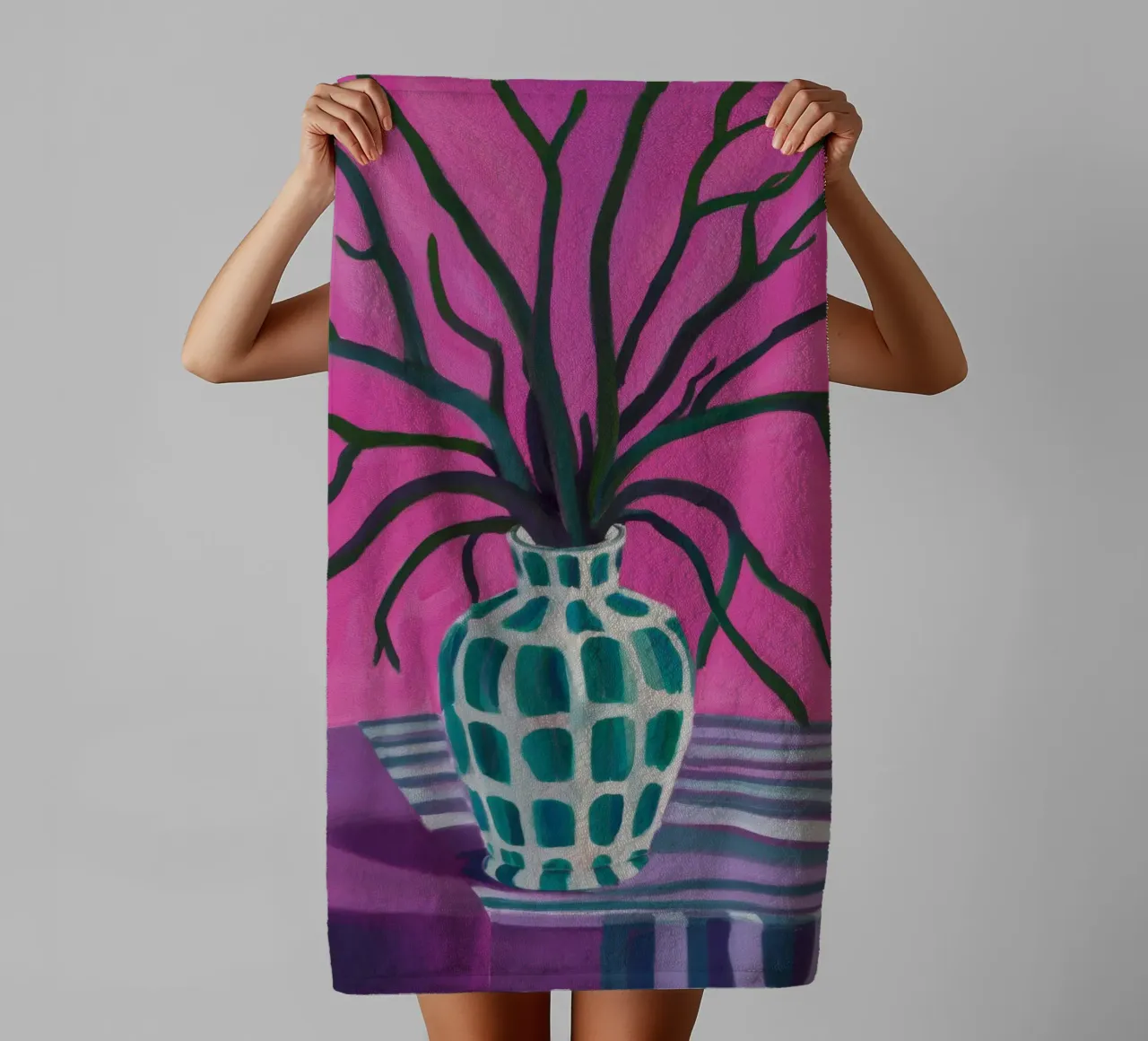 Fuchsia Branch Silhouette towel by Arcane Lines