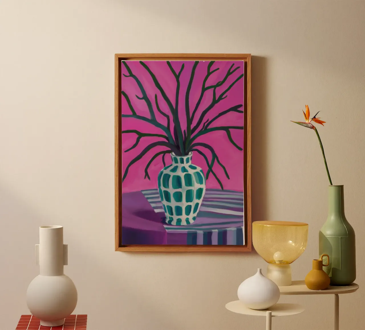 Sagoma di ramo fucsia tela con Cornice a cassetta da Arcane Lines