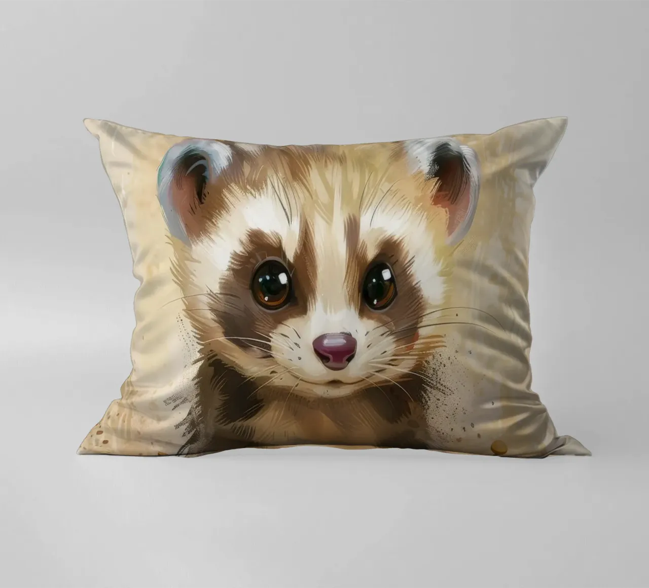 Cute and playful young animal looking curiously over a wood decorative cushion by DesignDoodle