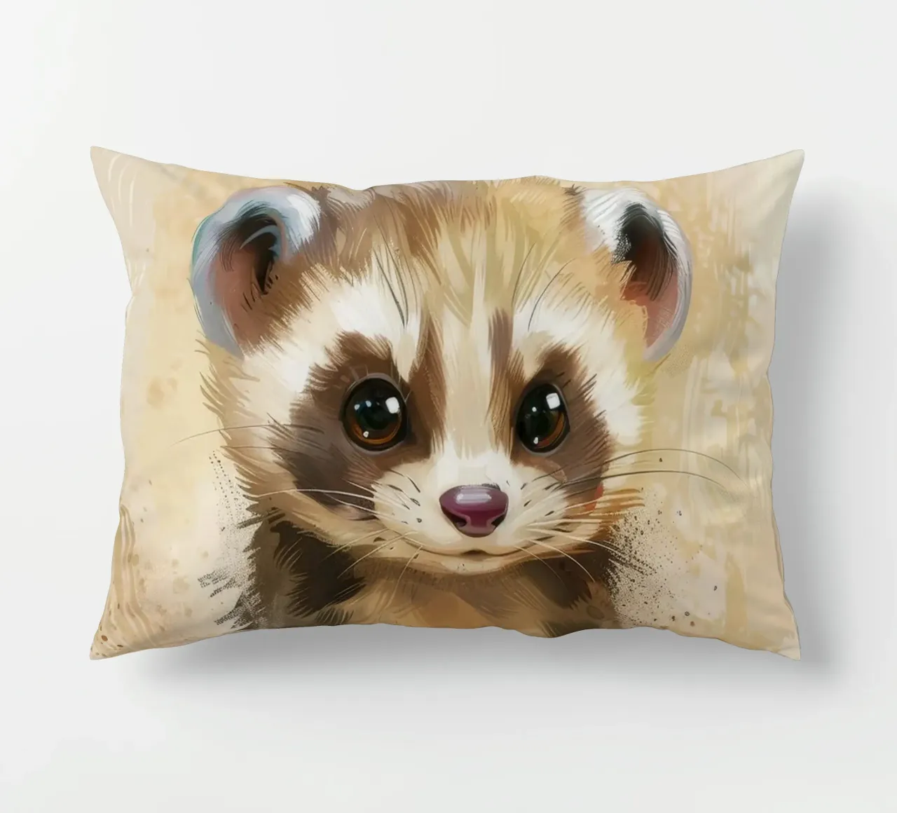 Cute and playful young animal looking curiously over a wood decorative cushion by DesignDoodle