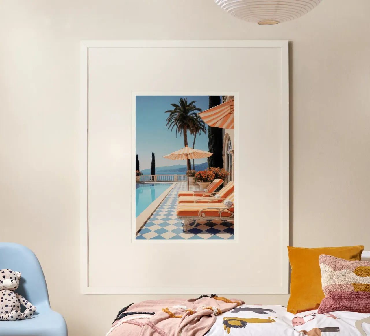 Zwembad poster met houten frame van muench benjamin