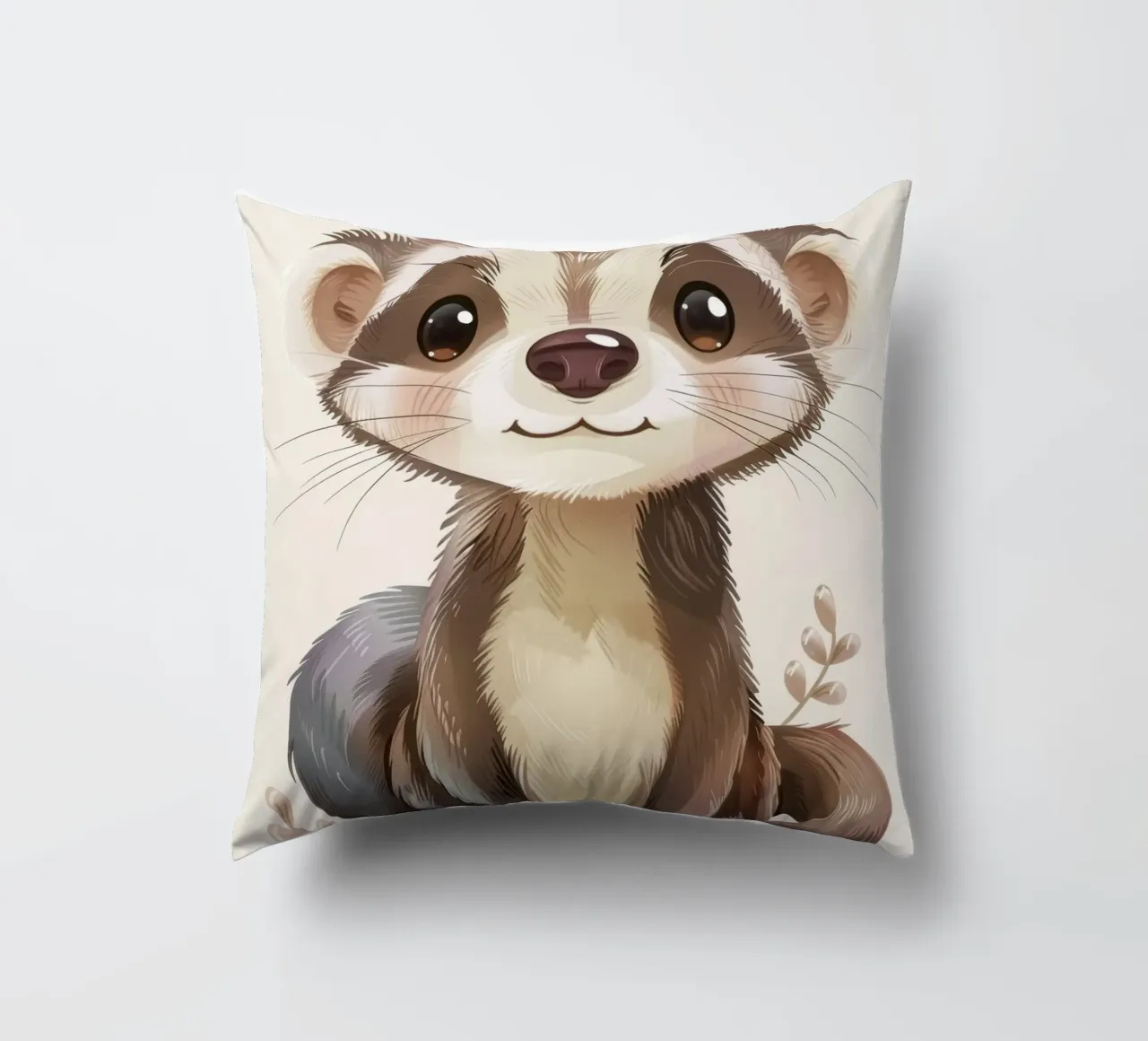 Simpatico furetto illustrato che siede con calma con un dolce espresso cuscino da DesignDoodle
