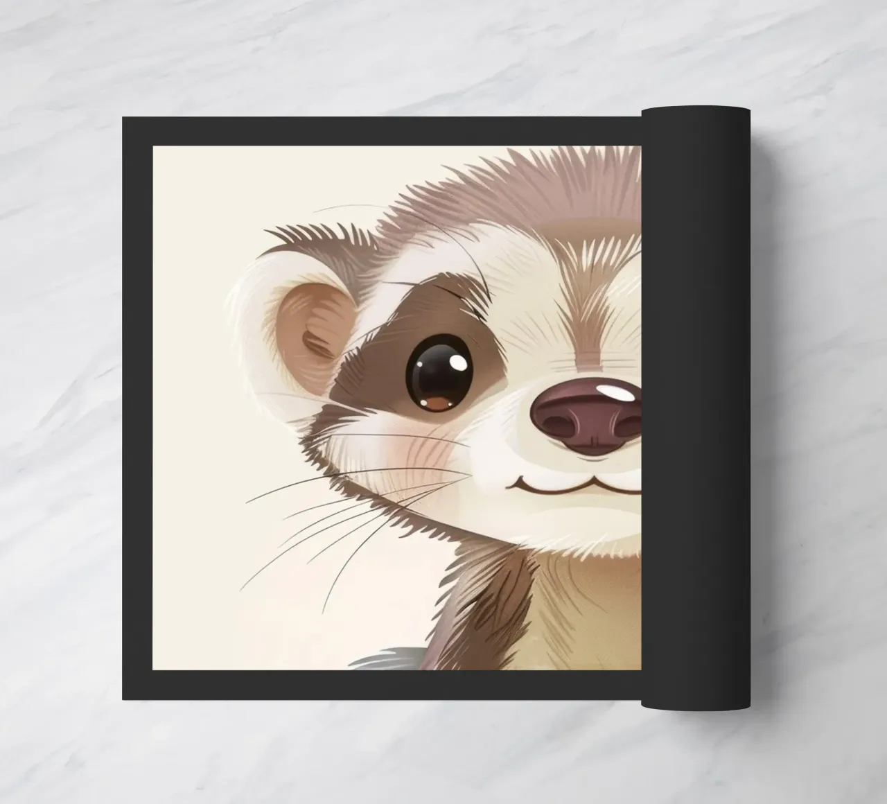 Simpatico furetto illustrato che siede con calma con un dolce espresso zerbino da DesignDoodle