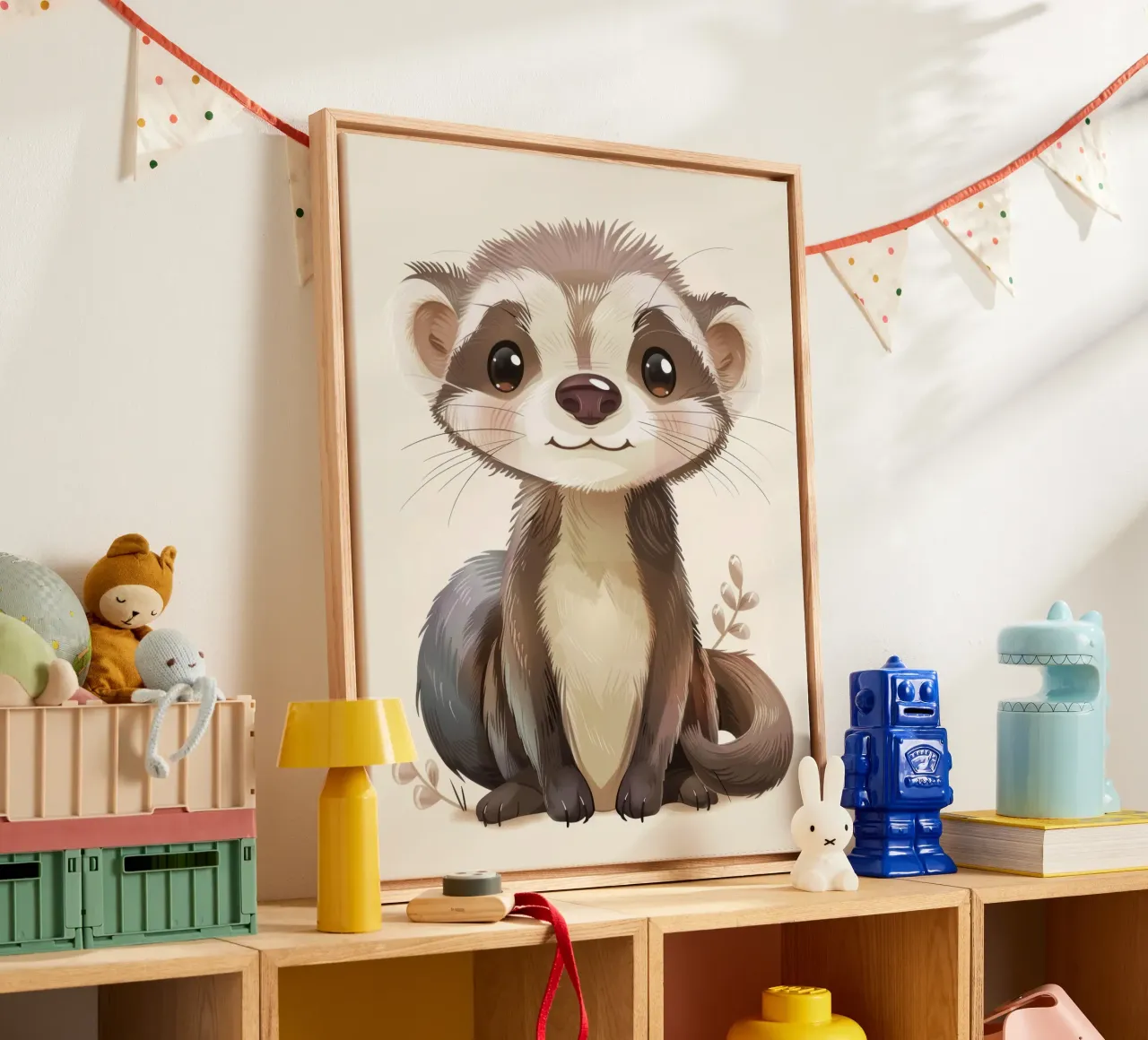 Schattige geïllustreerde fret rustig zittend met een zachte express canvas van DesignDoodle