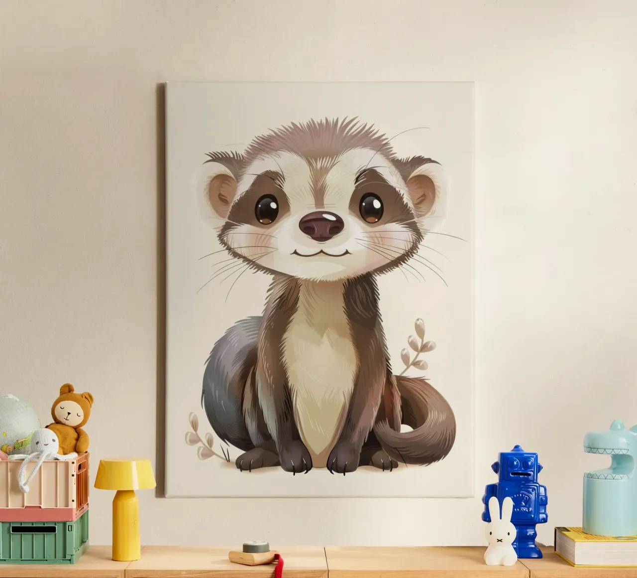 Schattige geïllustreerde fret rustig zittend met een zachte express canvas van DesignDoodle