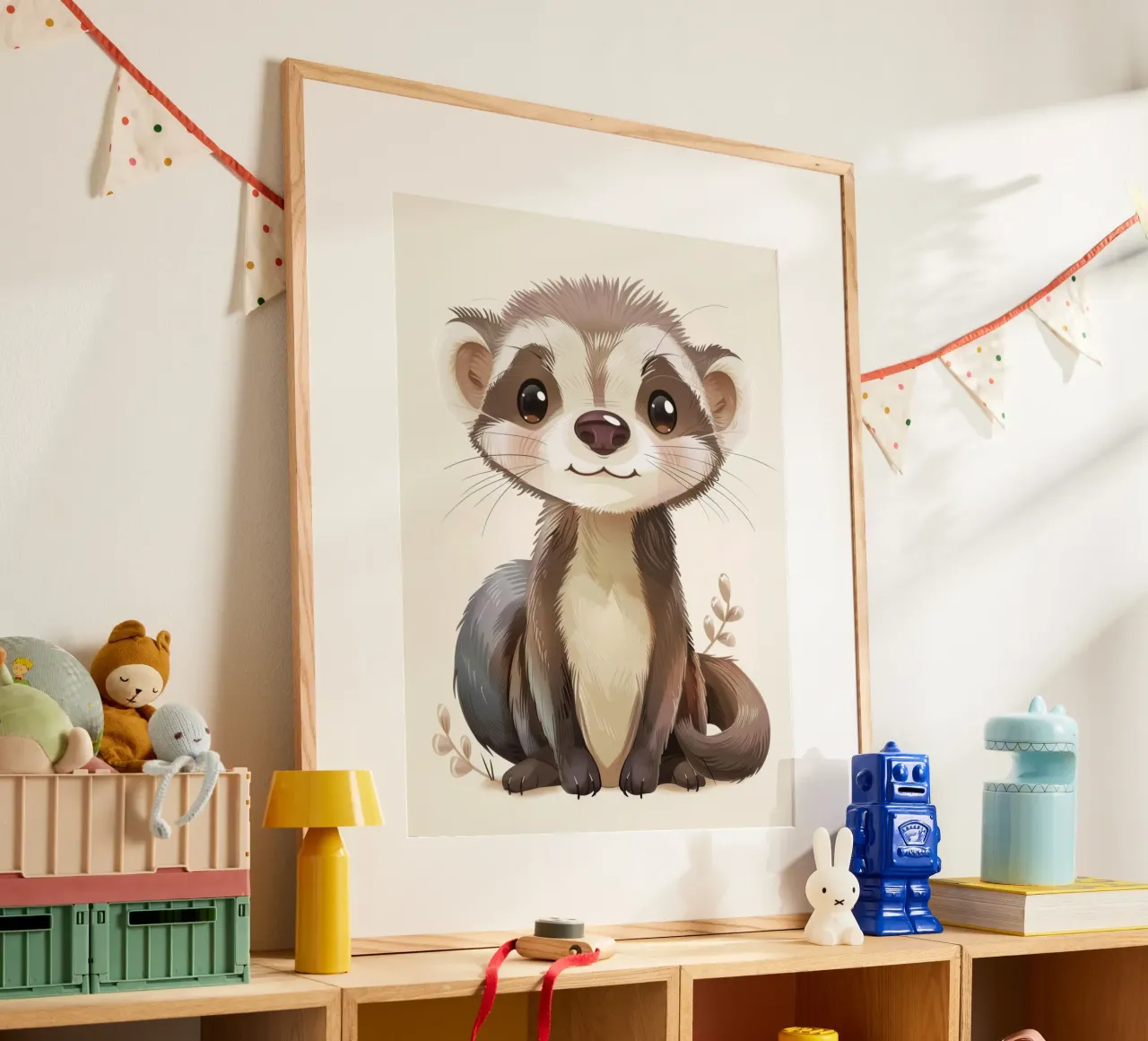 Simpatico furetto illustrato che siede con calma con un dolce espresso carta hahnemühle da DesignDoodle