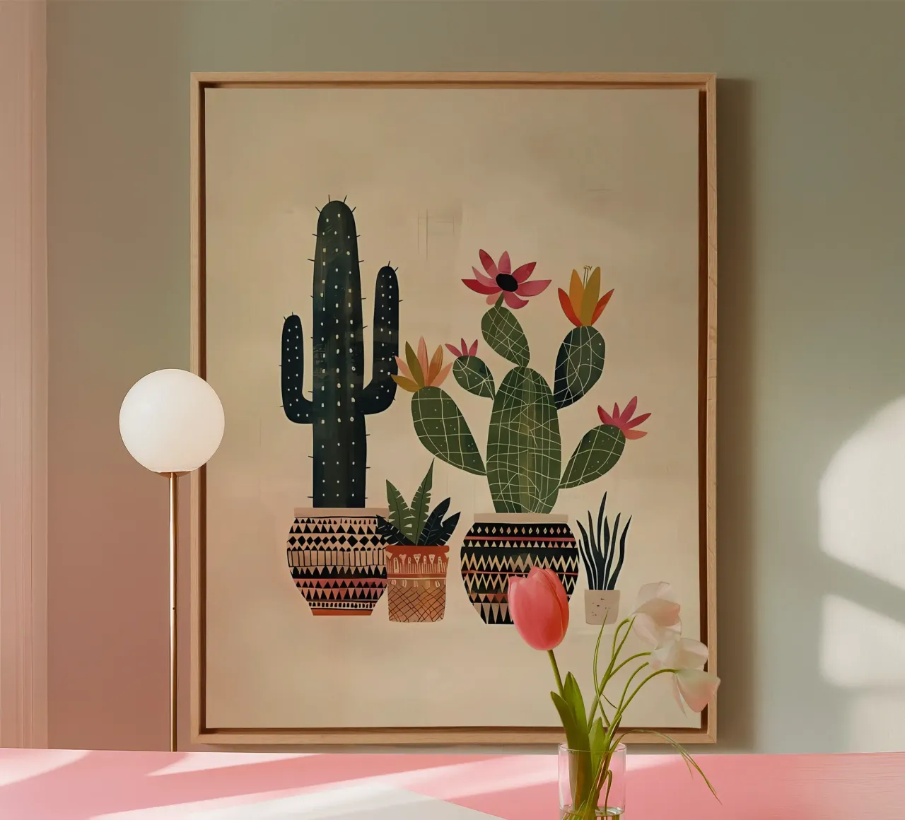 Abstracte cactus kunst canvas met Baklijst van Jose