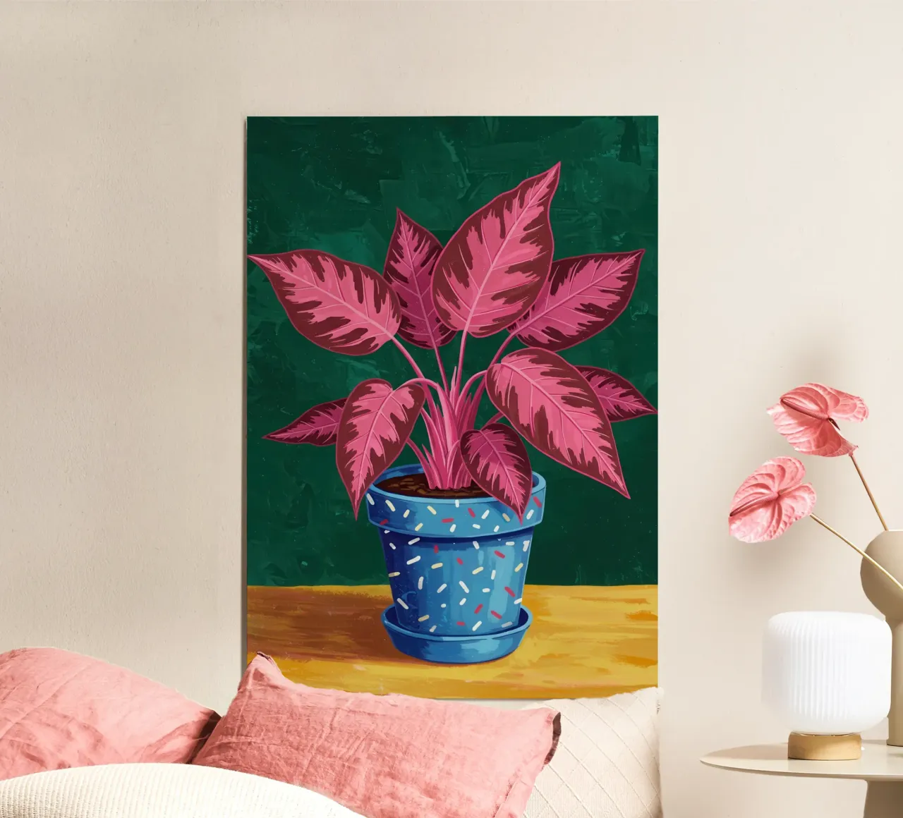 Pink Plant Blue Pot alu-dibond by Lune Dreams