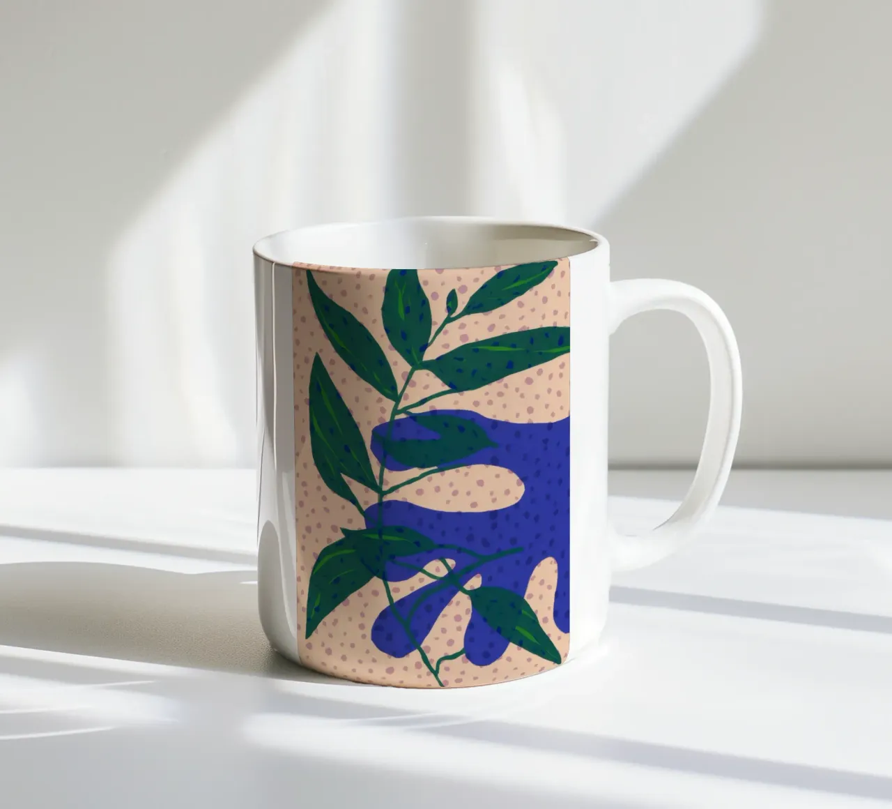 Indigo Leaf Study ceramic mug by Monuments Fire
