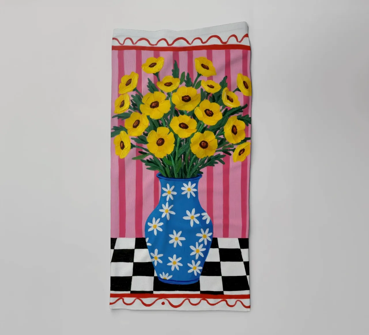 Vaso a scacchiera con girasole asciugamano da bagno da Lune Dreams