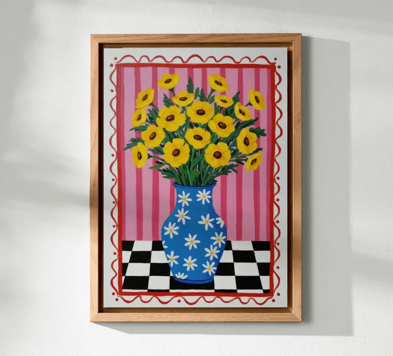 Sunflower Checkered Vase alu-dibond by Lune Dreams