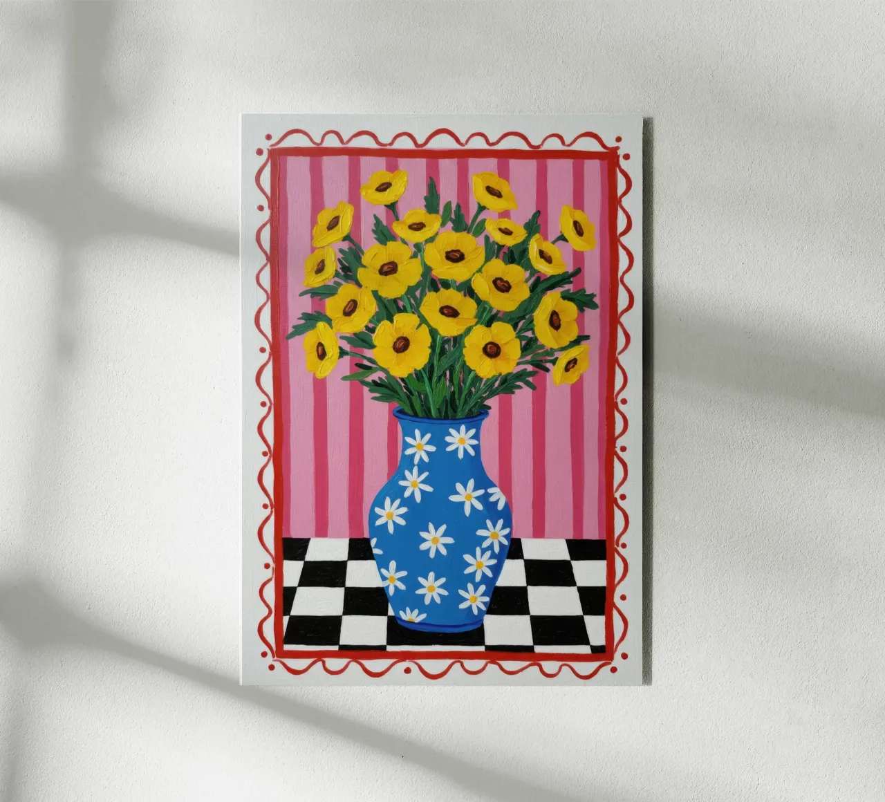 Sunflower Checkered Vase alu-dibond by Lune Dreams