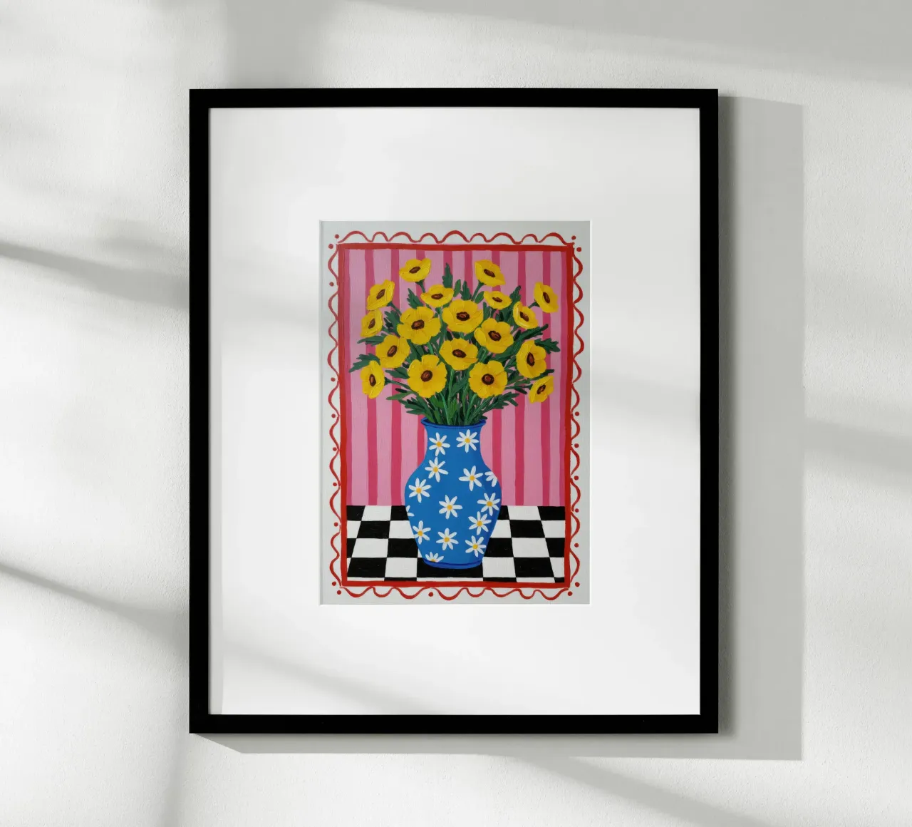 Vaso a scacchiera con girasole carta hahnemühle da Lune Dreams