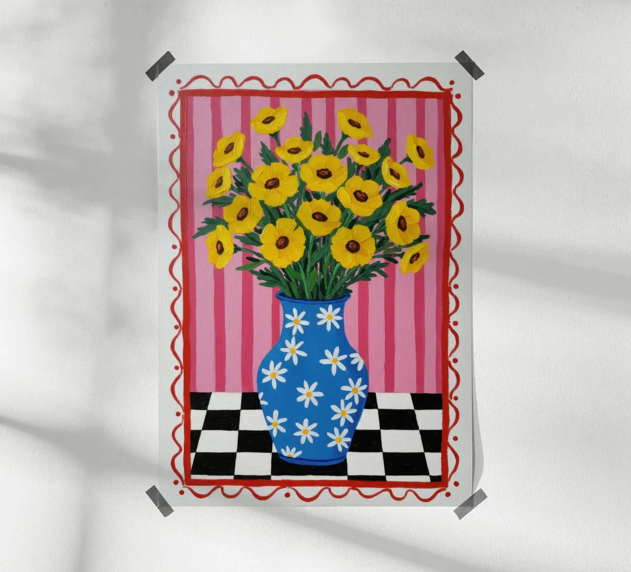 Vaso a scacchiera con girasole carta hahnemühle da Lune Dreams