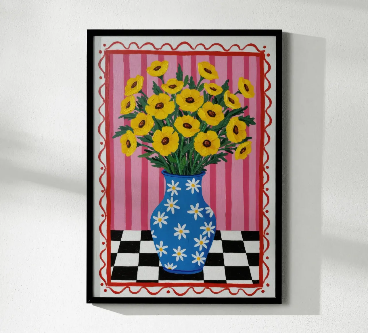 Vaso a scacchiera con girasole carta hahnemühle da Lune Dreams