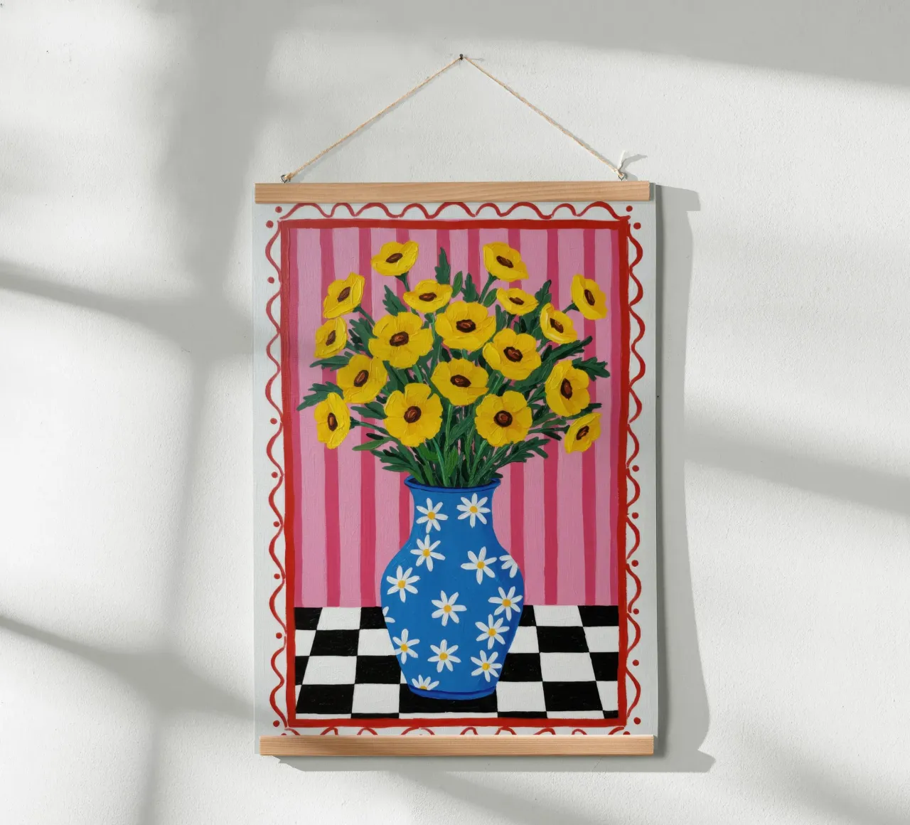 Vaso a scacchiera con girasole carta hahnemühle da Lune Dreams