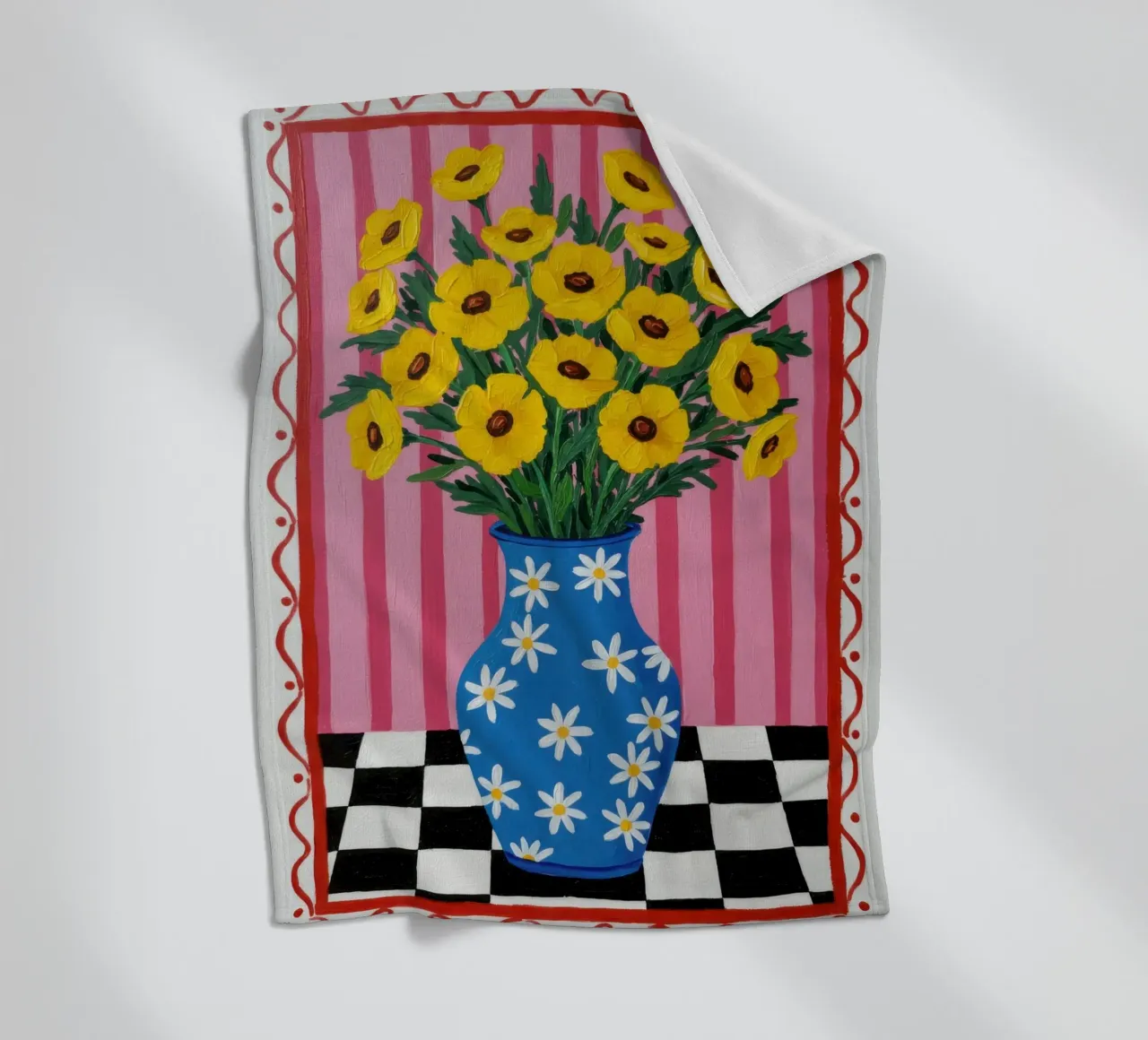 Vaso a scacchiera con girasole coperta in pile da Lune Dreams