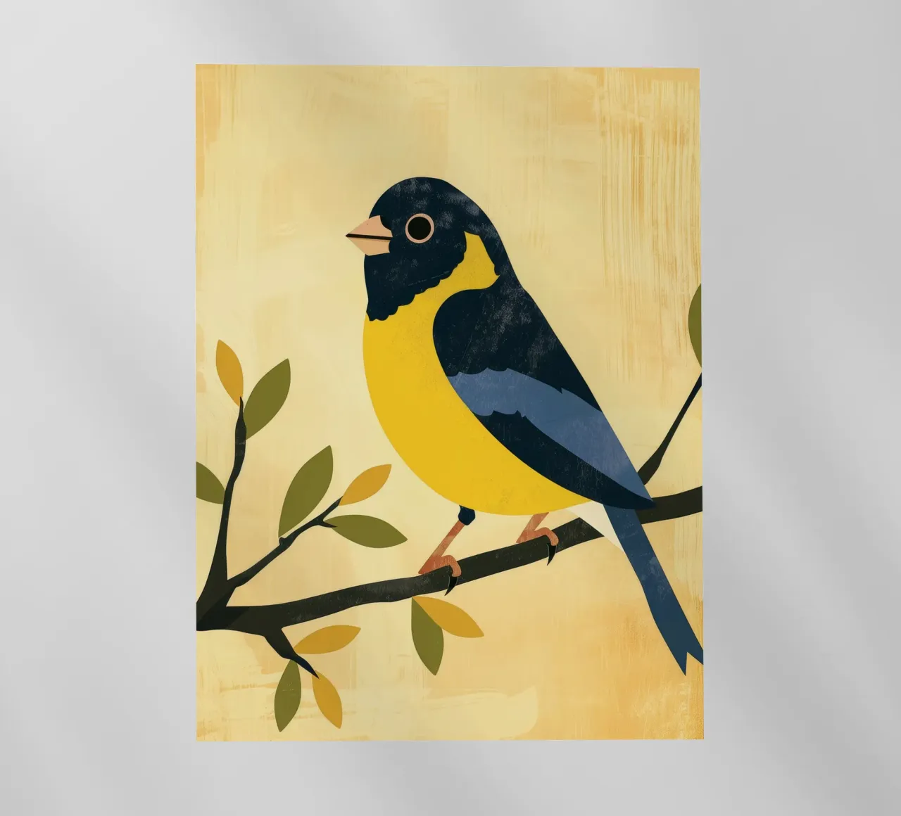 Gelber und blauer Vogel auf Zweig mit Blättern sitzend Backlit Folie von DesignDoodle