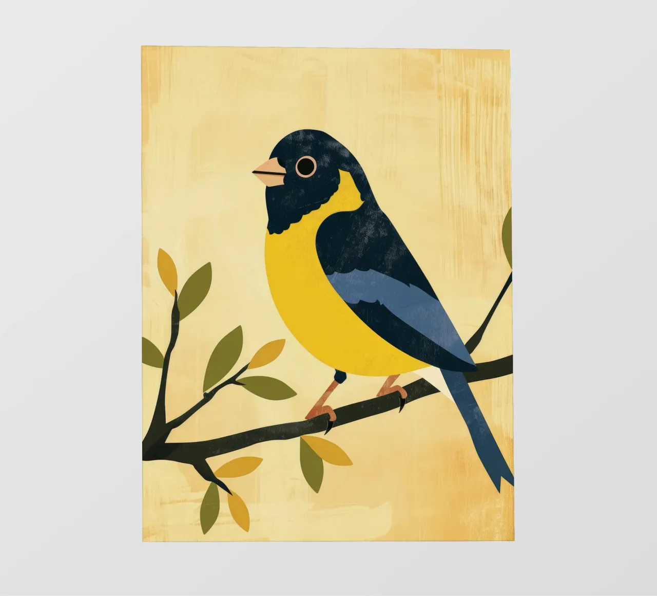 Gelber und blauer Vogel auf Zweig mit Blättern sitzend PVC Plane von DesignDoodle