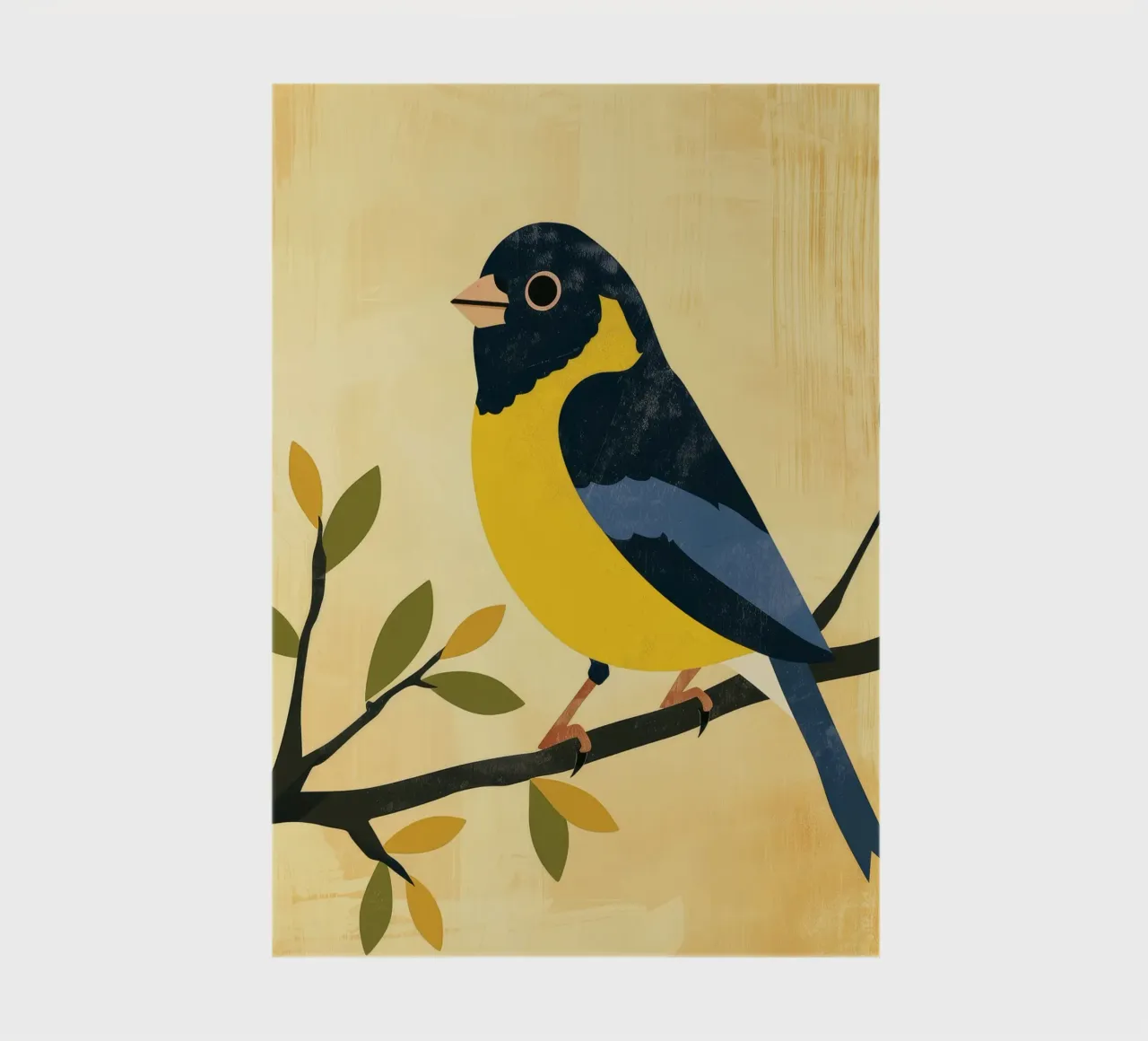 Yellow and blue bird perched on branch with leaves notebook by DesignDoodle