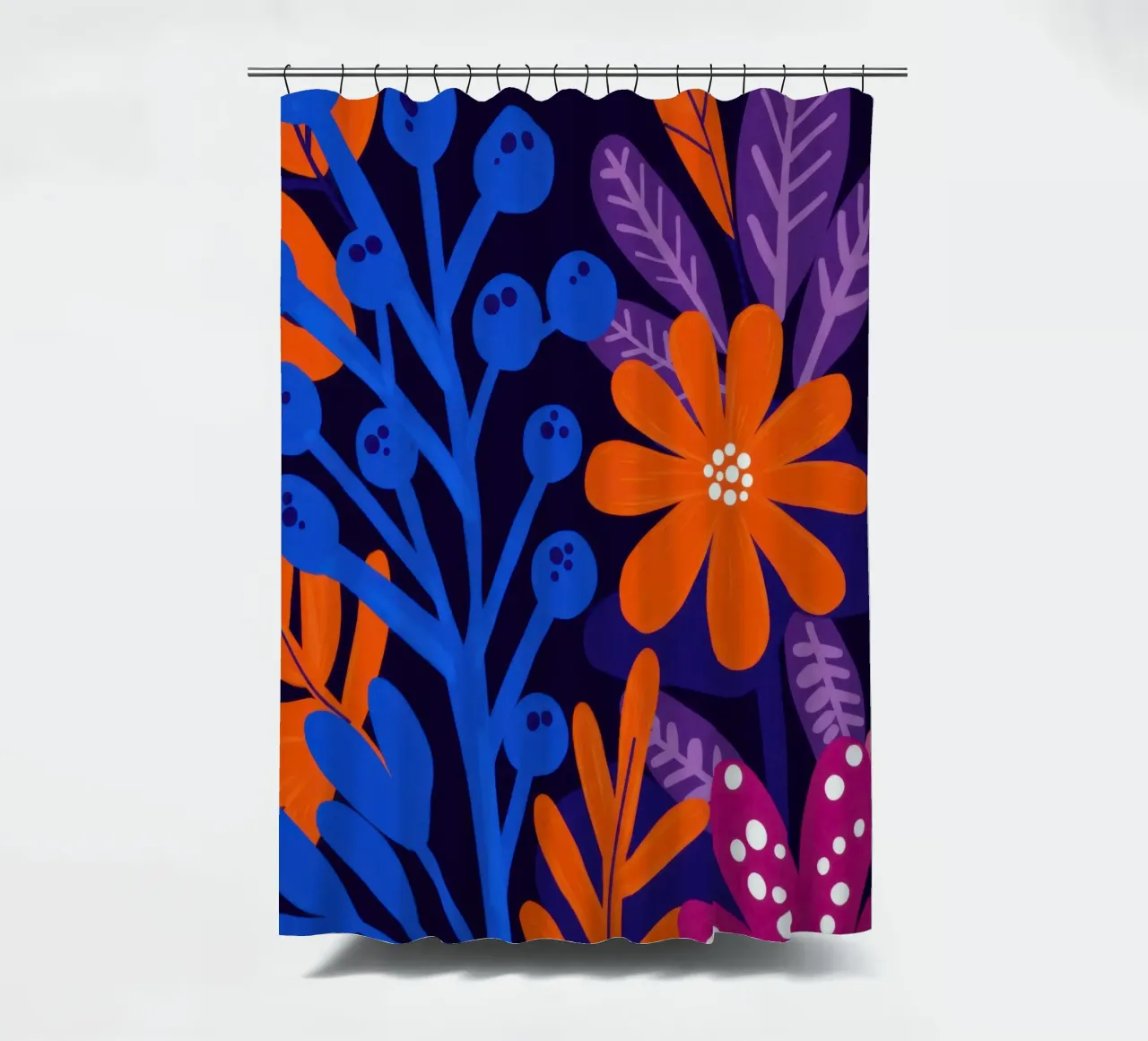 Abstract Blue Orange Floral shower curtain by Lune Dreams