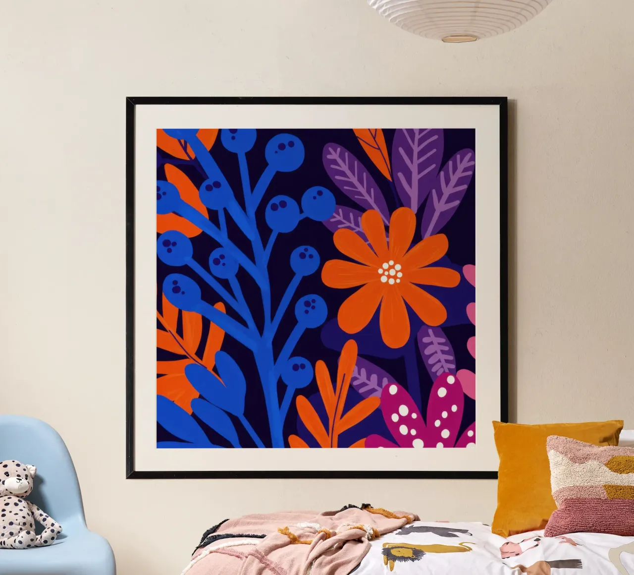 Abstract Blue Orange Floral poster by Lune Dreams